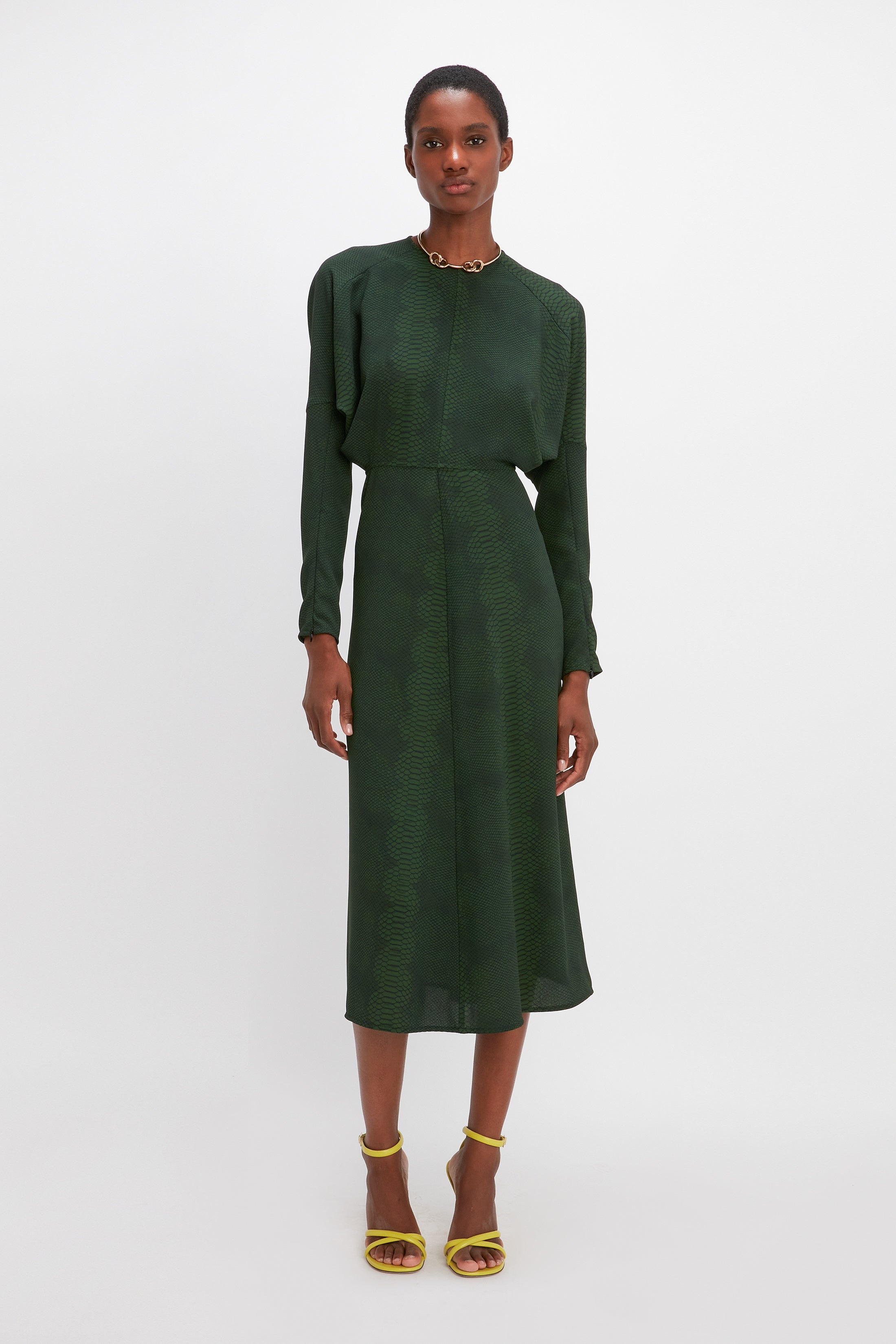Dolman Midi Dress in Green Snake - 9