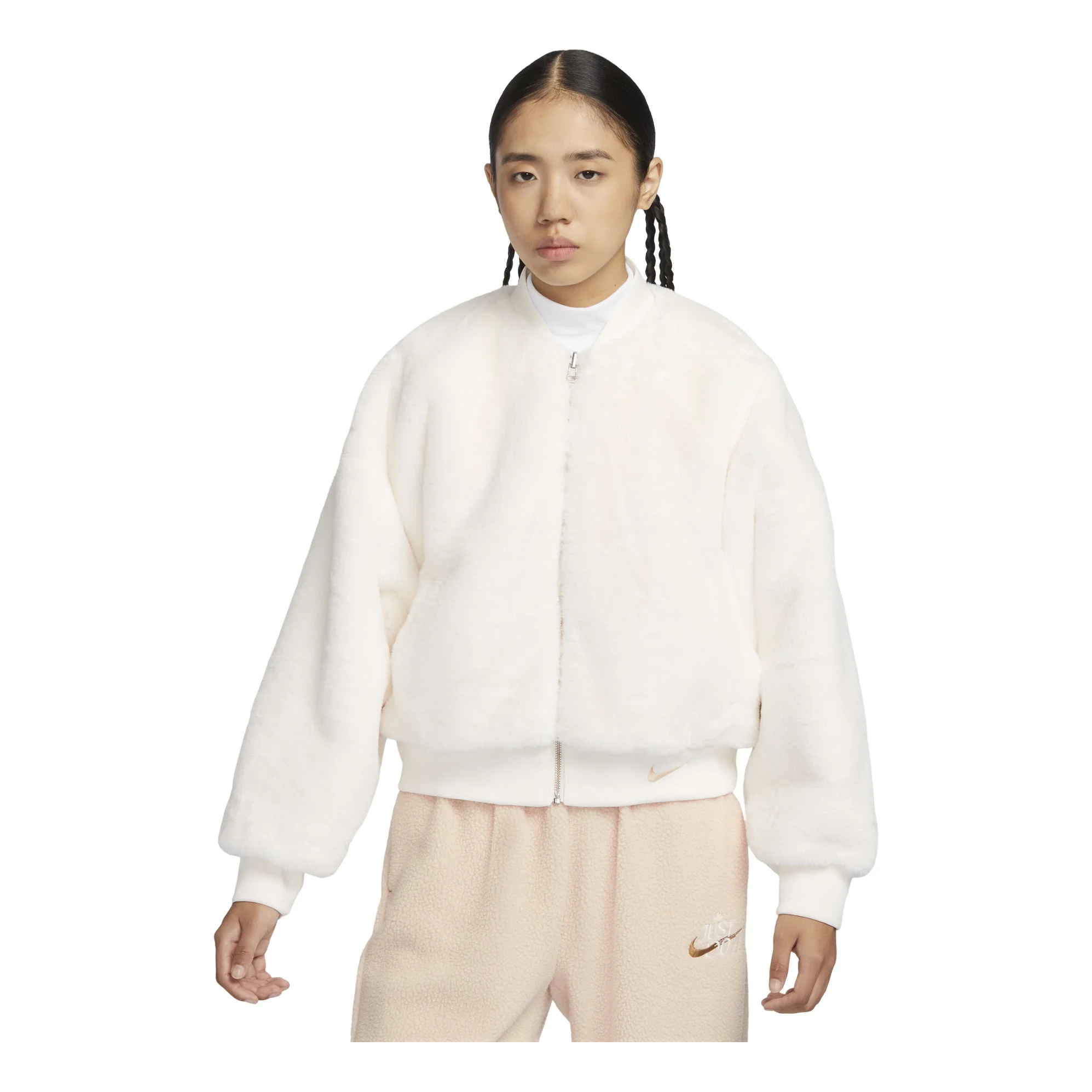 (WMNS) Nike sportswea Reversible Faux Fur Bomber Jacket 'Sail Sand' FB8693-133 - 1