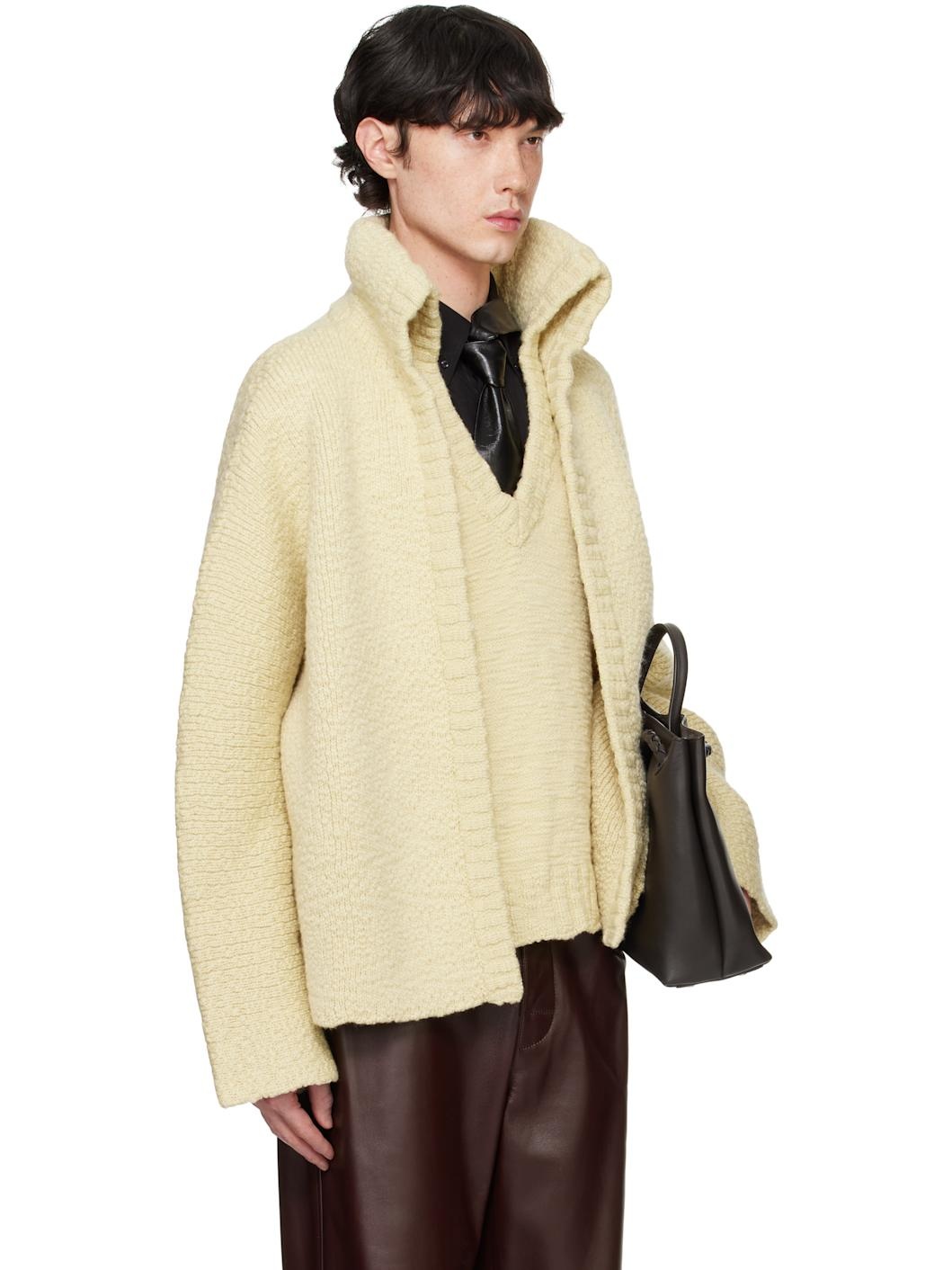 Yellow Textured Wool Double Layer Cardigan - 2