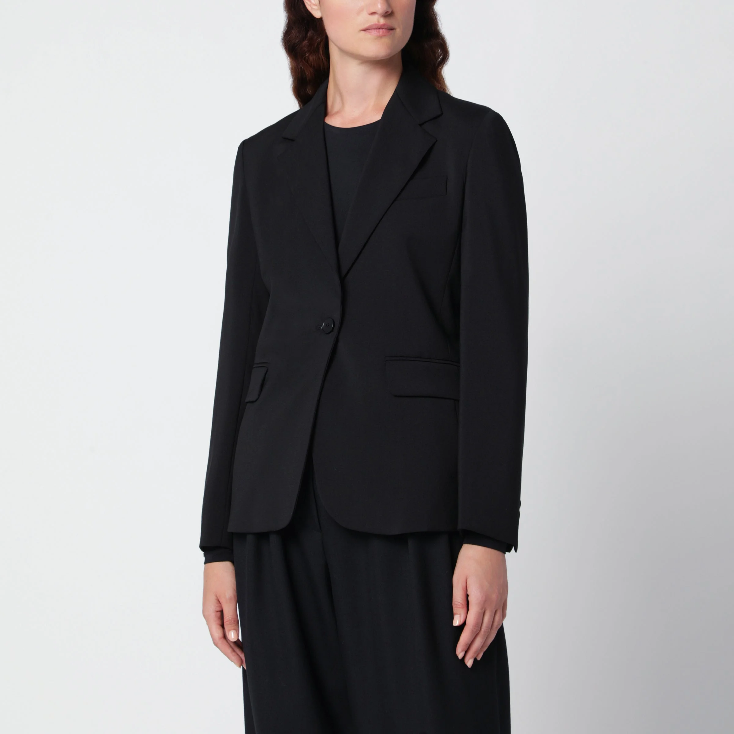 Black single-breasted blazer in stretch wool - 1