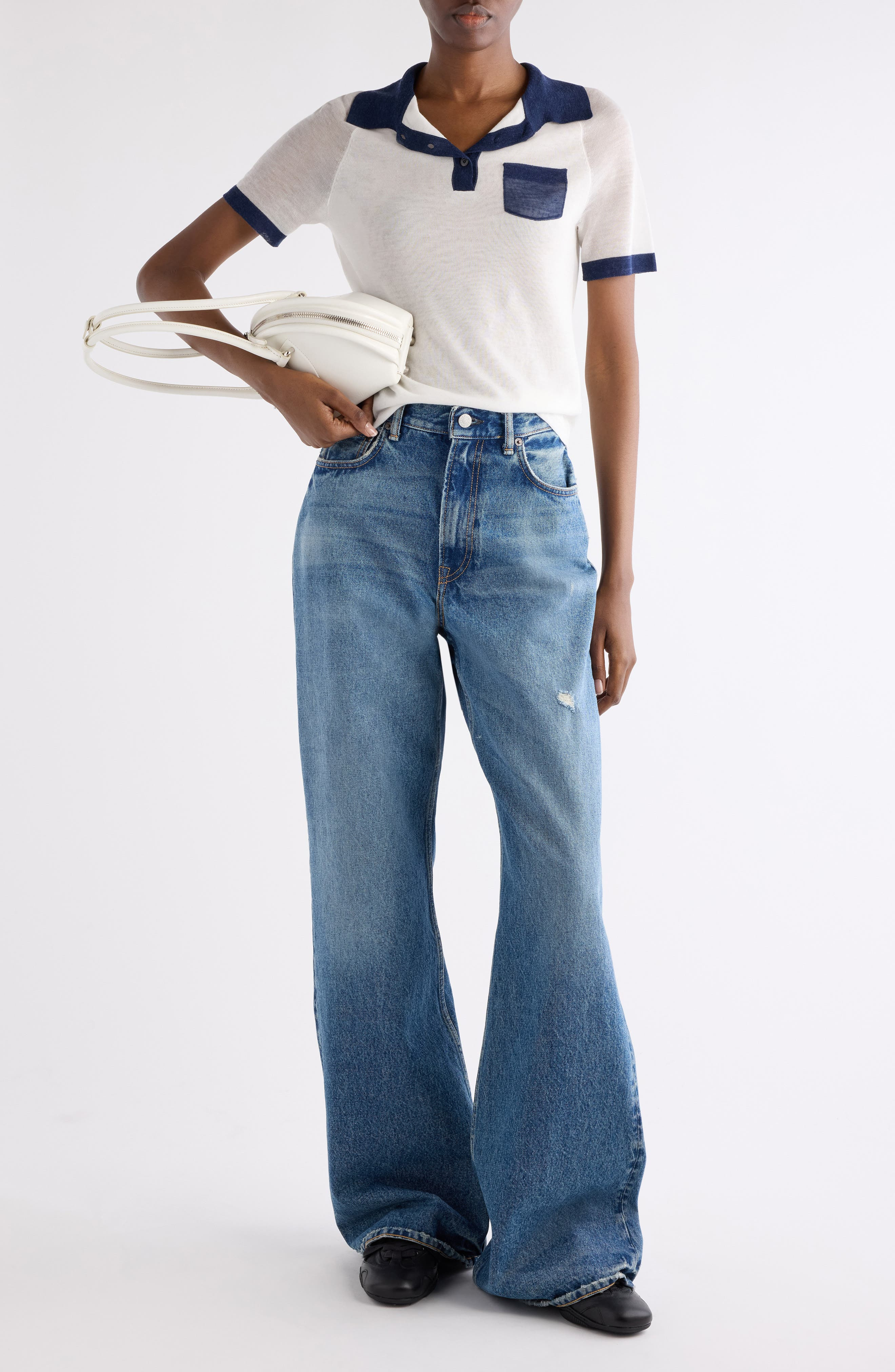 Acne Studios Kout Pocket Polo in White/Navy at Nordstrom - 2