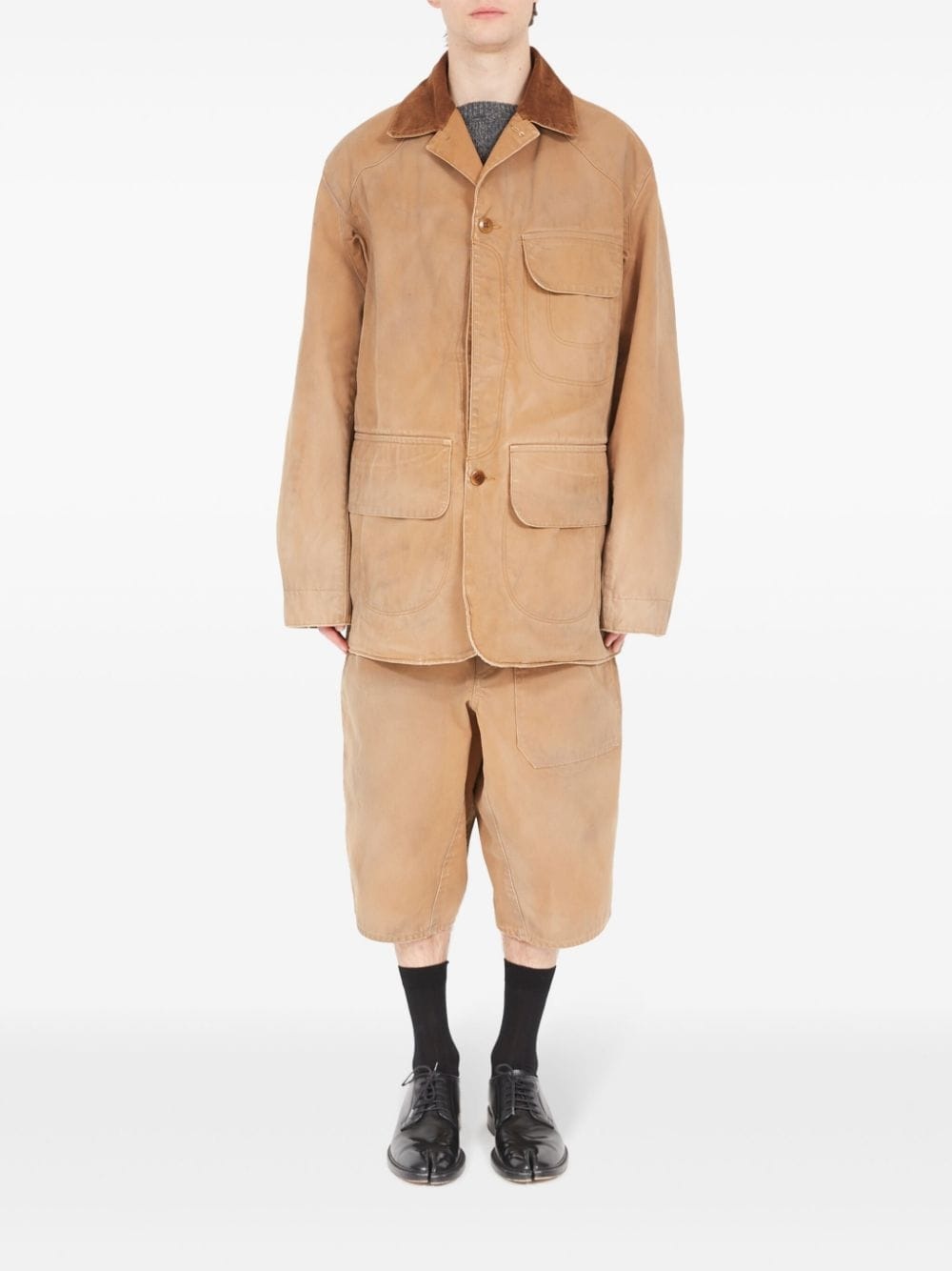 corduroy-collar waxed cotton jacket - 2