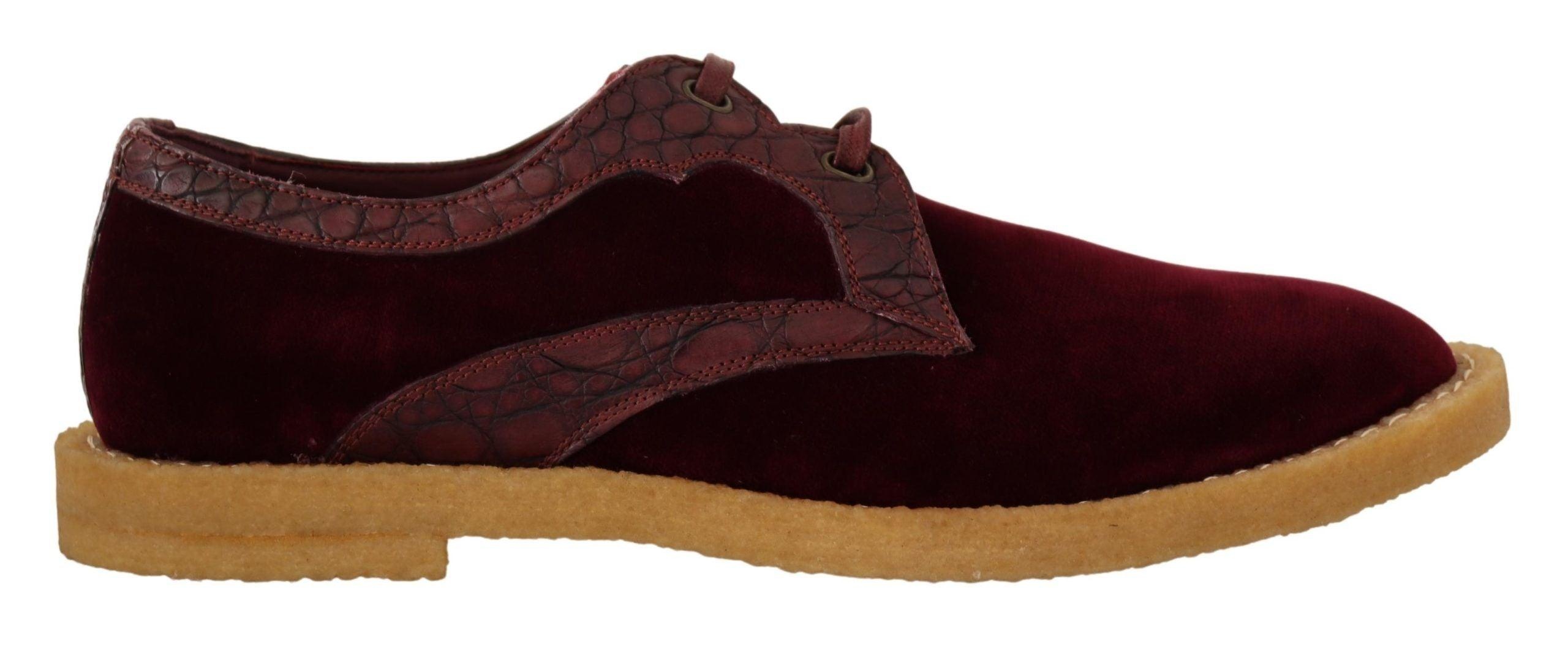 Dolce & Gabbana Bordeaux Velvet Exotic Leather Shoes - 1