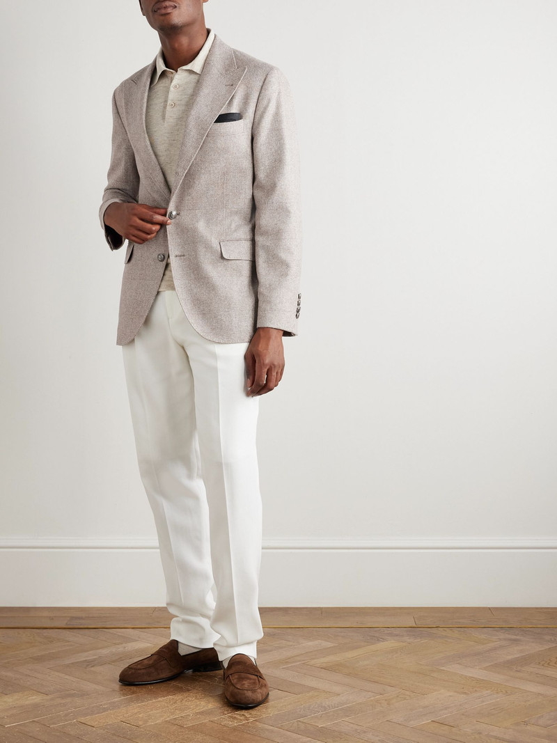 Brunello Cucinelli Prince of Wales Checked Silk, Wool and Cashmere-Blend Suit Jacket Beige outlook