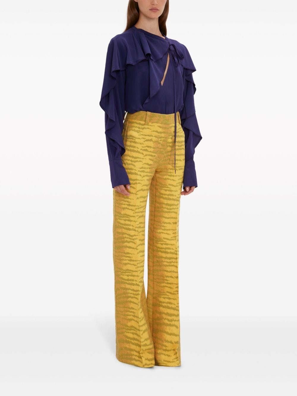 V-neck ruffled silk blouse - 3
