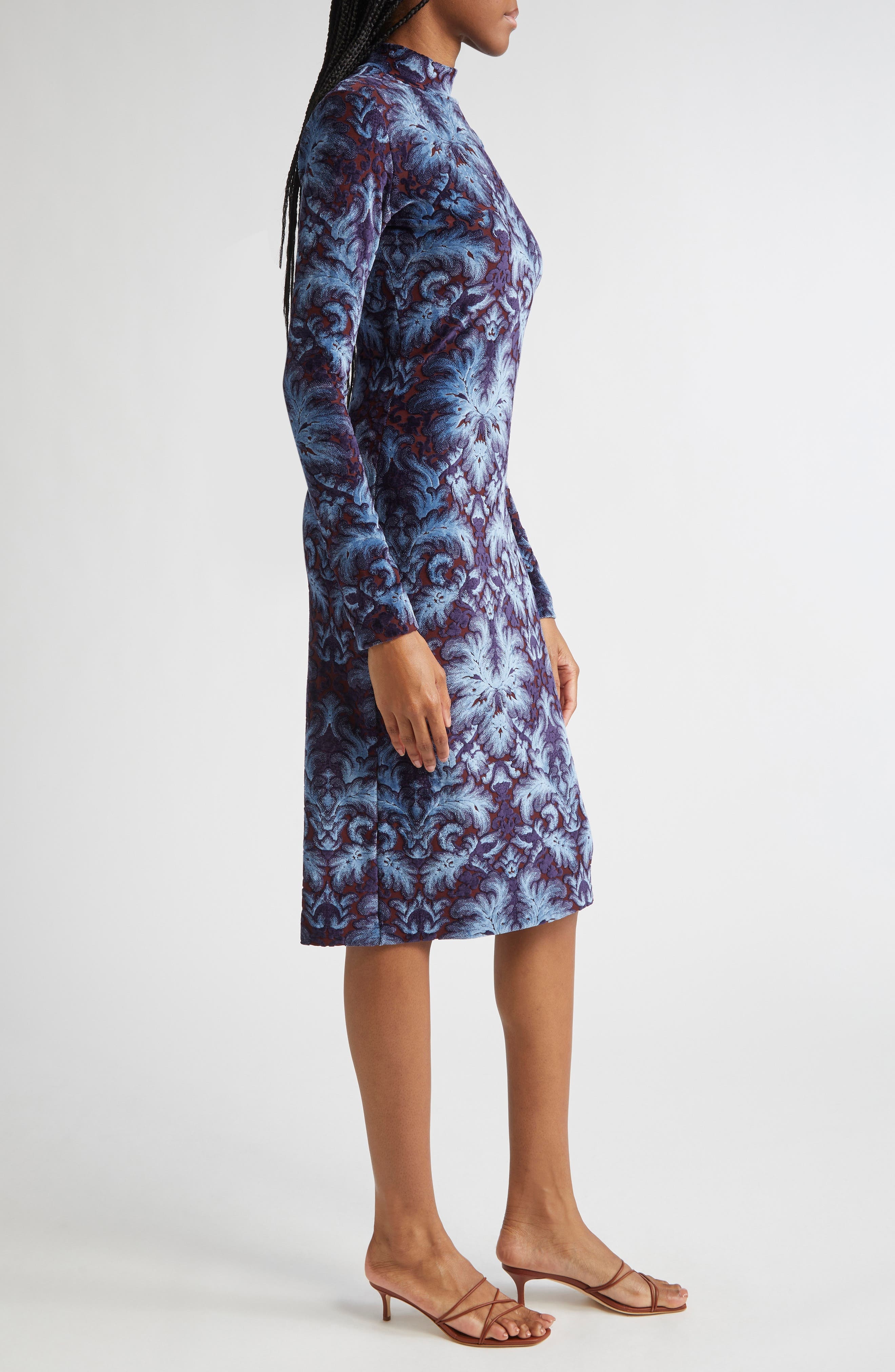 Etro Paisley Burnout Long Sleeve Jersey Dress in Multicolor Blue Base at Nordstrom - 3