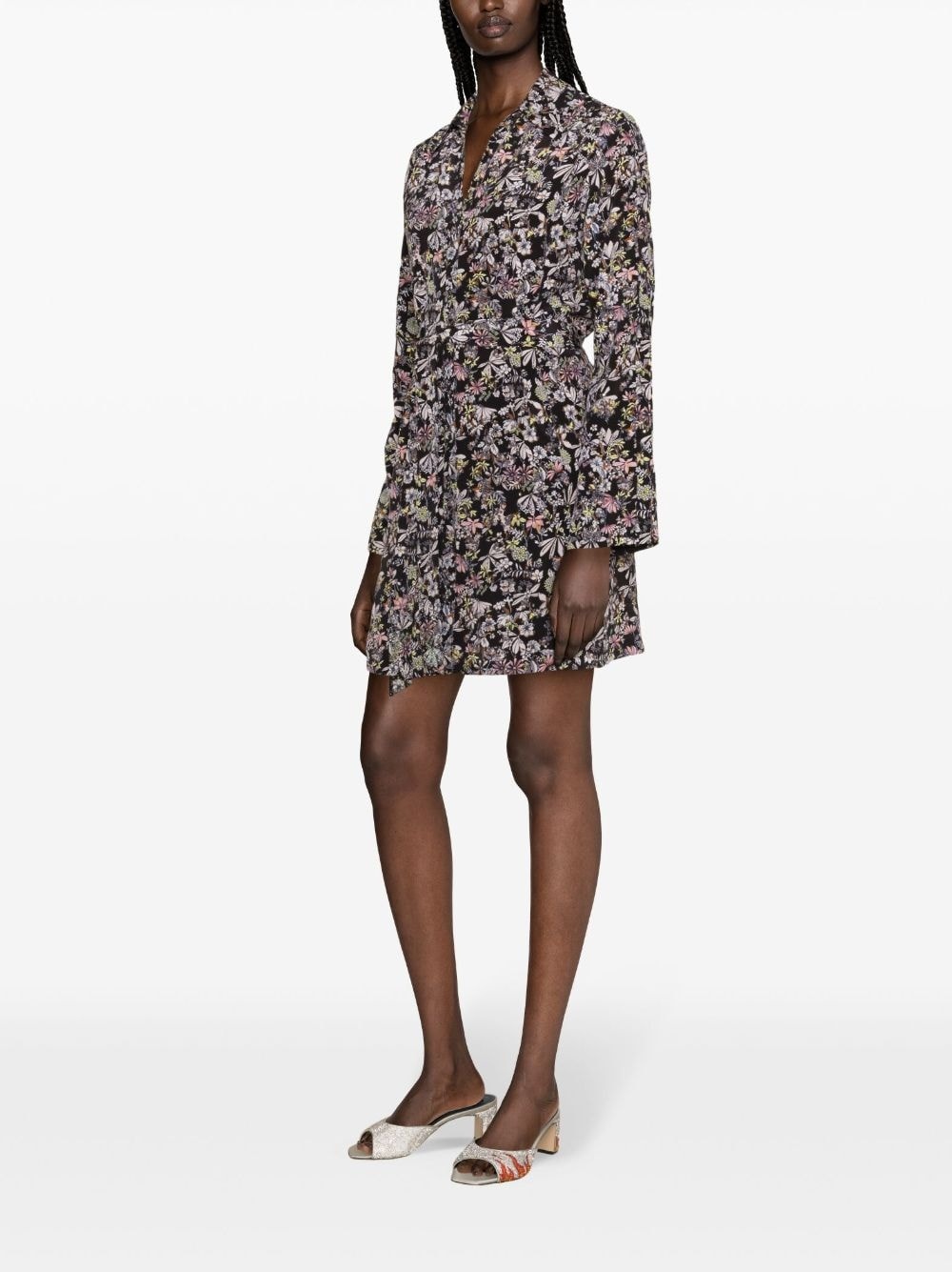 botanical-print silk shirtdress - 3