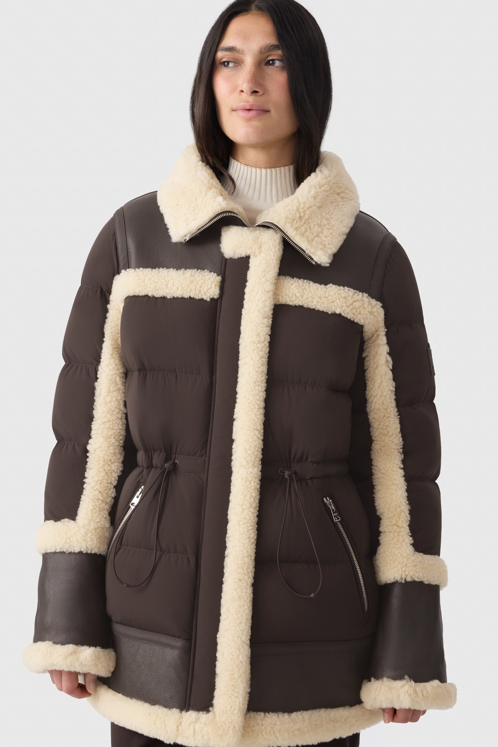 LILIBETH Mixed-media shearling down parka - 5