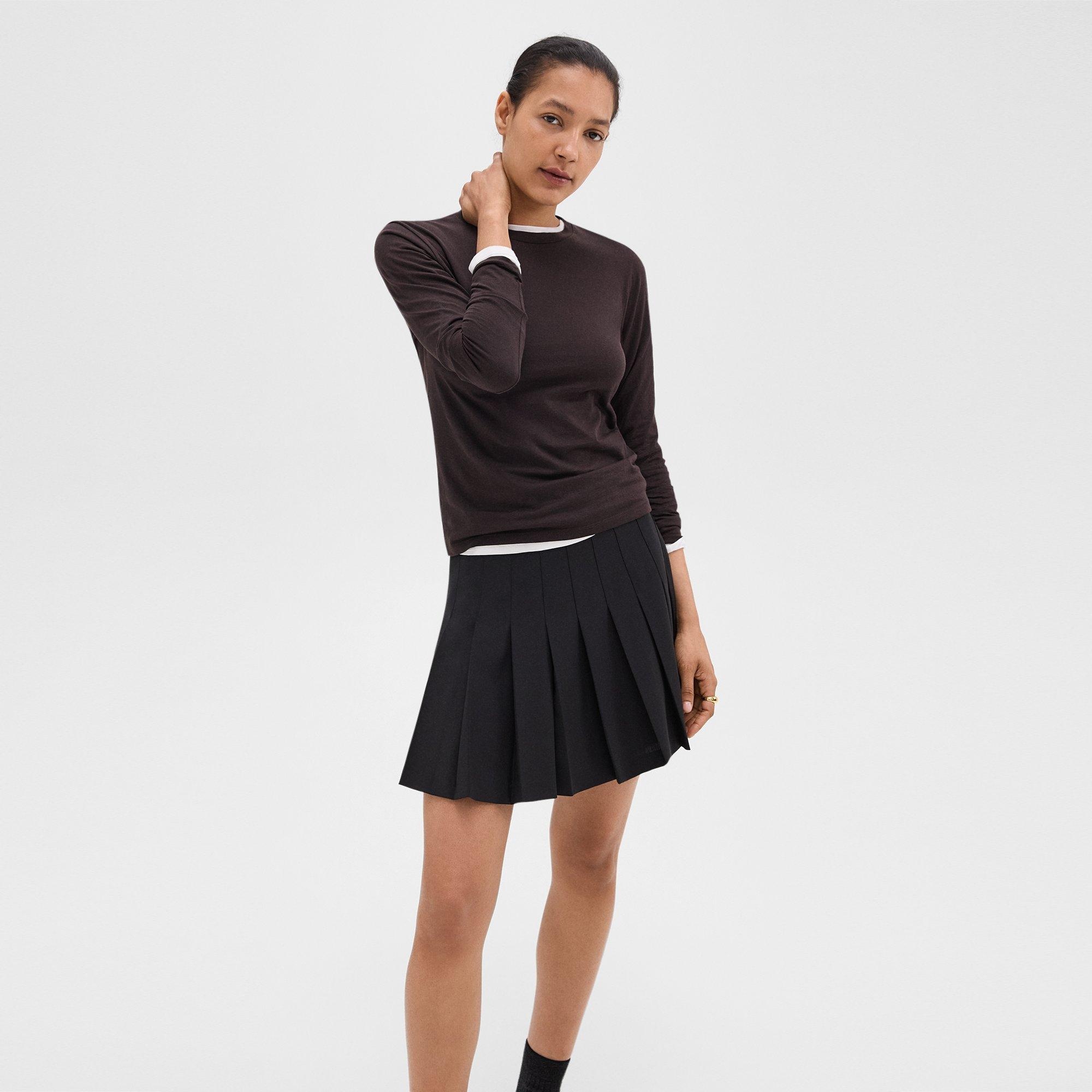 Pleated Mini Skirt in Stretch Wool-Blend - 3