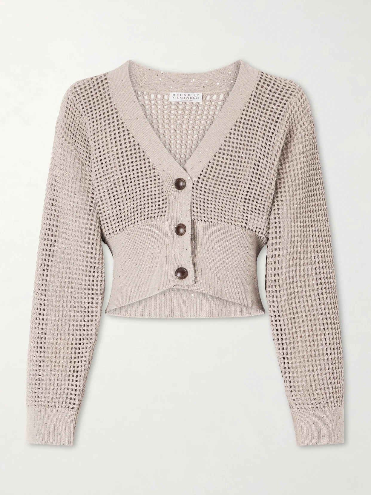 Sequin-embellished Open-knit Cotton-blend Cardigan - 1