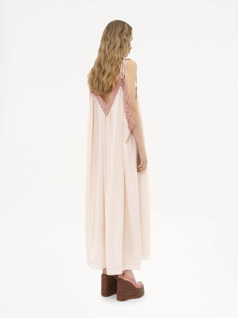 LONG SLIP DRESS IN SILK HABOTAI & LACE 4