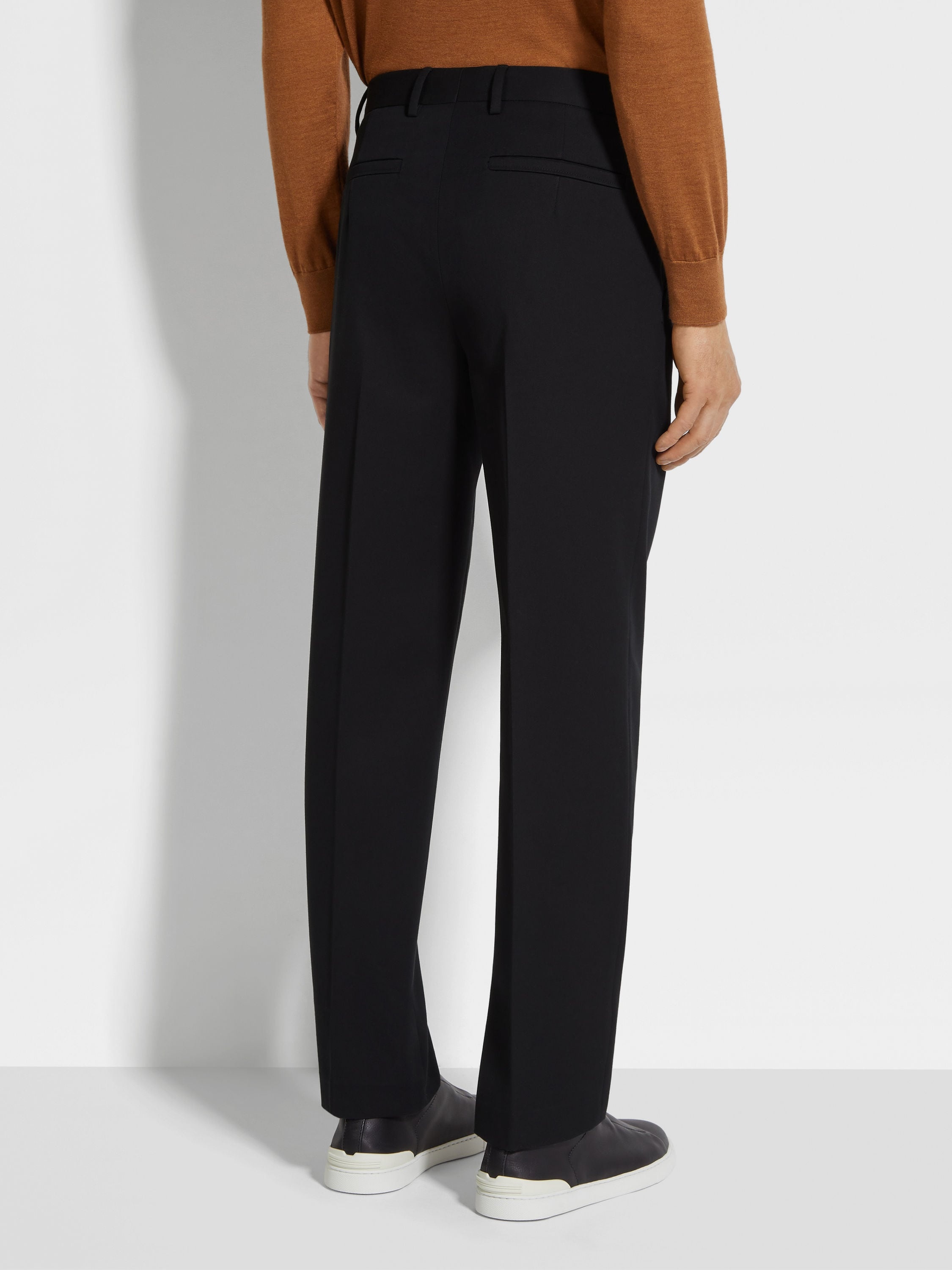 BLACK COTTON AND WOOL PANTS - 6
