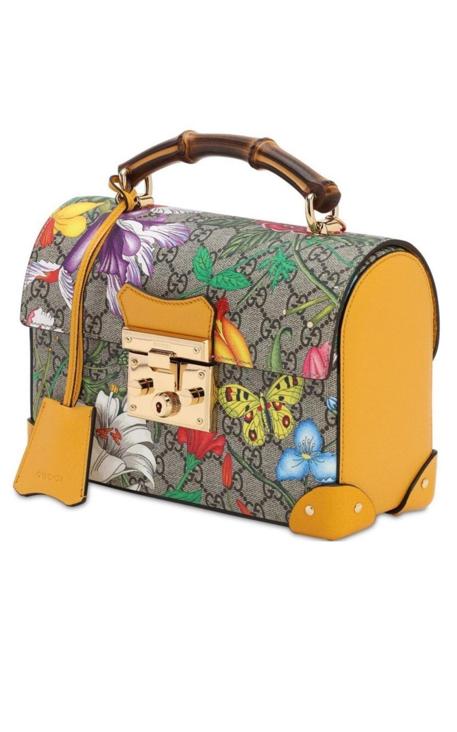 Multicolor Small GG Flora Bamboo Padlock Bag - 3