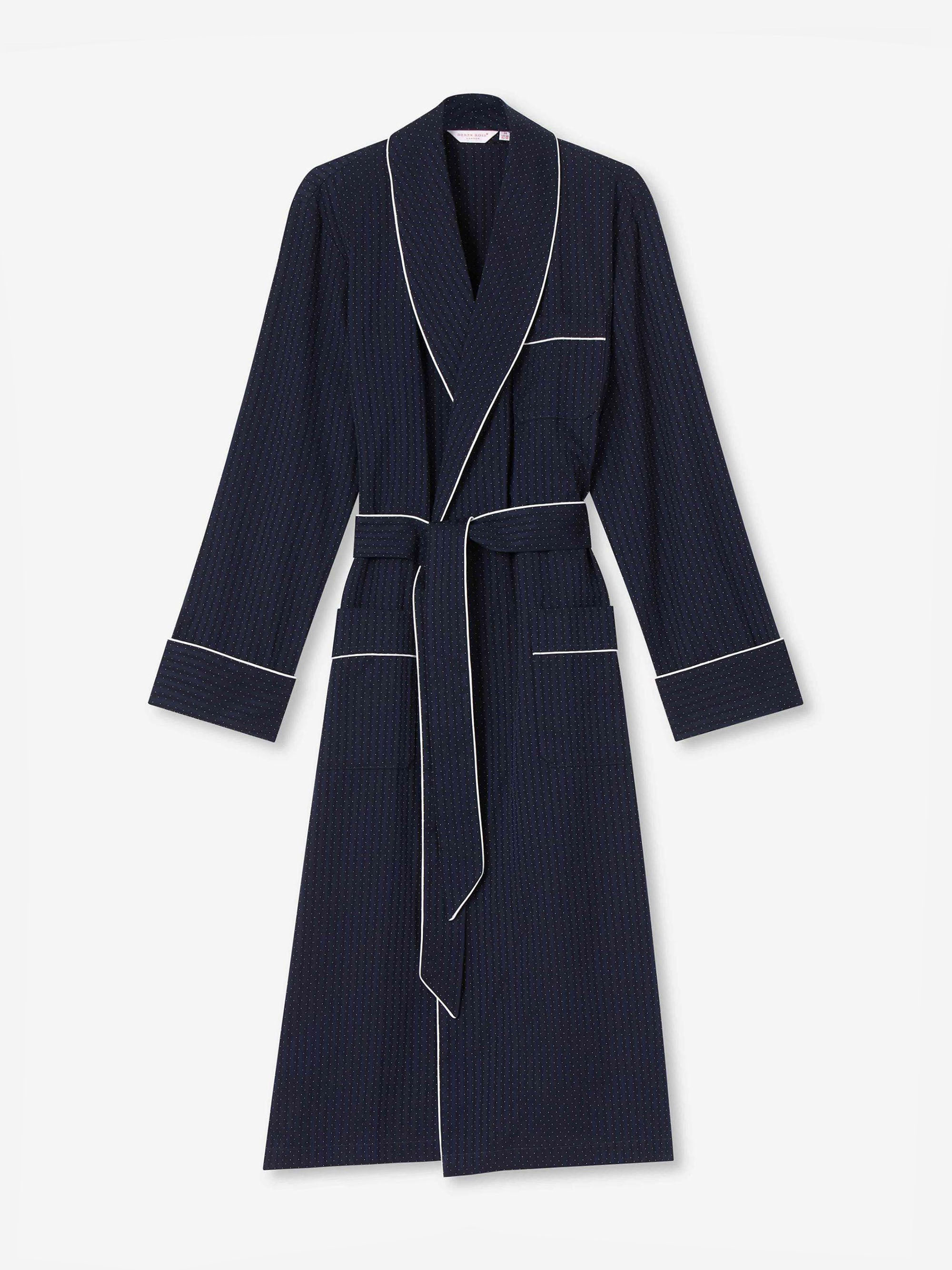 Men's Dressing Gown Royal 40 Cotton Satin Navy - 2