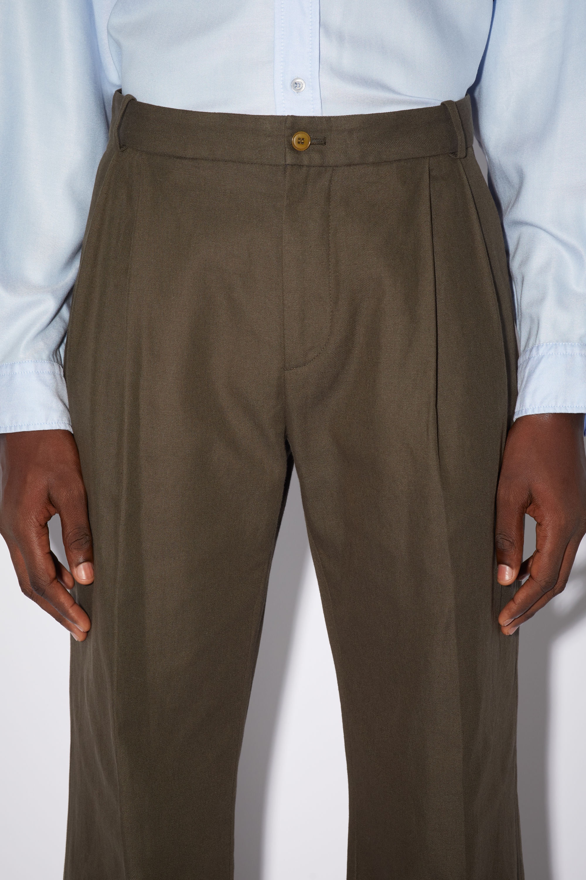 Linen blend trousers - Dark Olive - 6