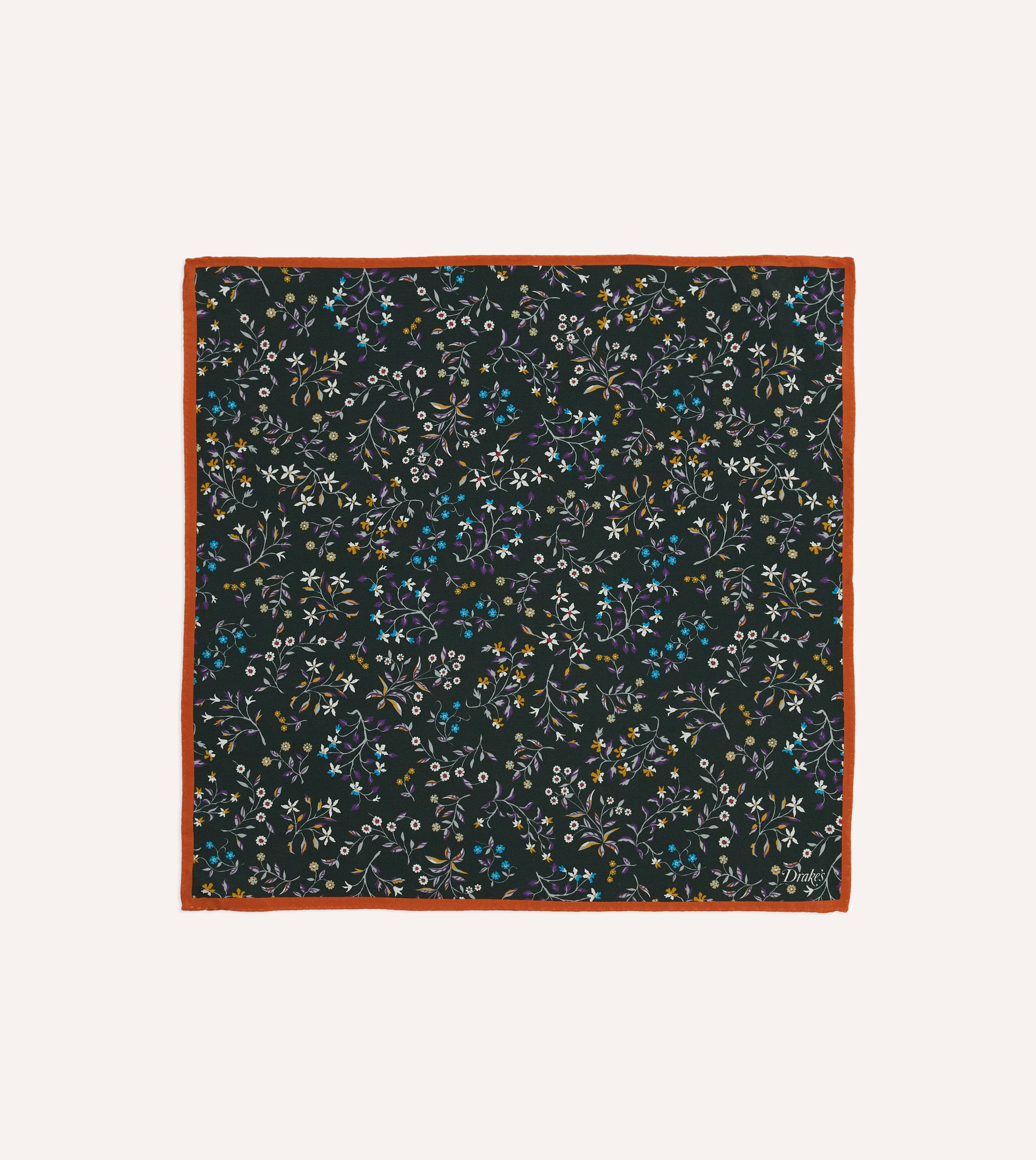 Green Floral Print Silk Pocket Square - 1