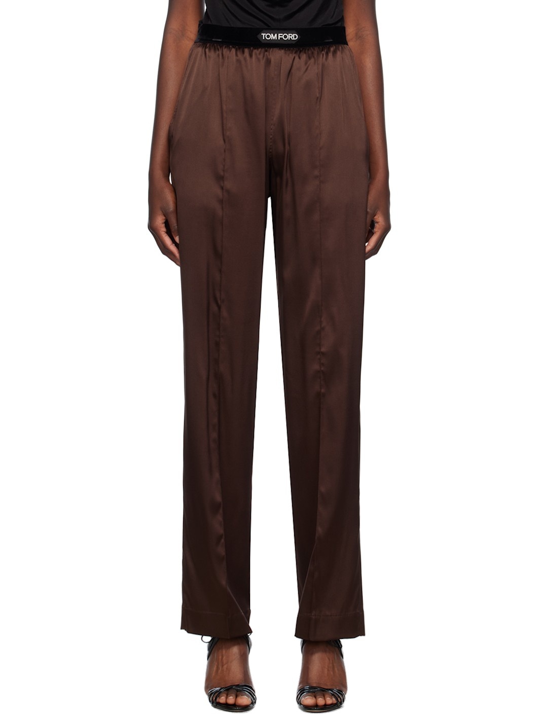 Brown Stretch Silk Pyjama Pants - 1