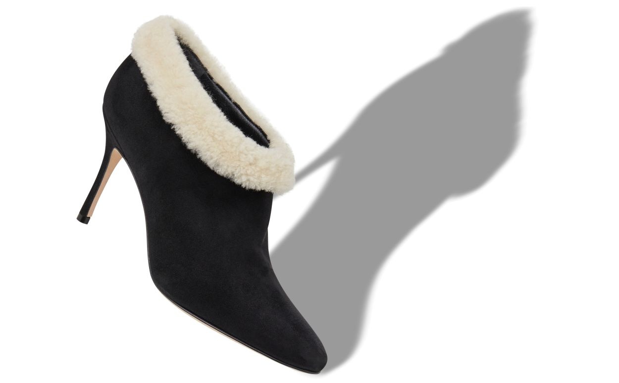 Black and Cream Suede Ankle Boots - 2