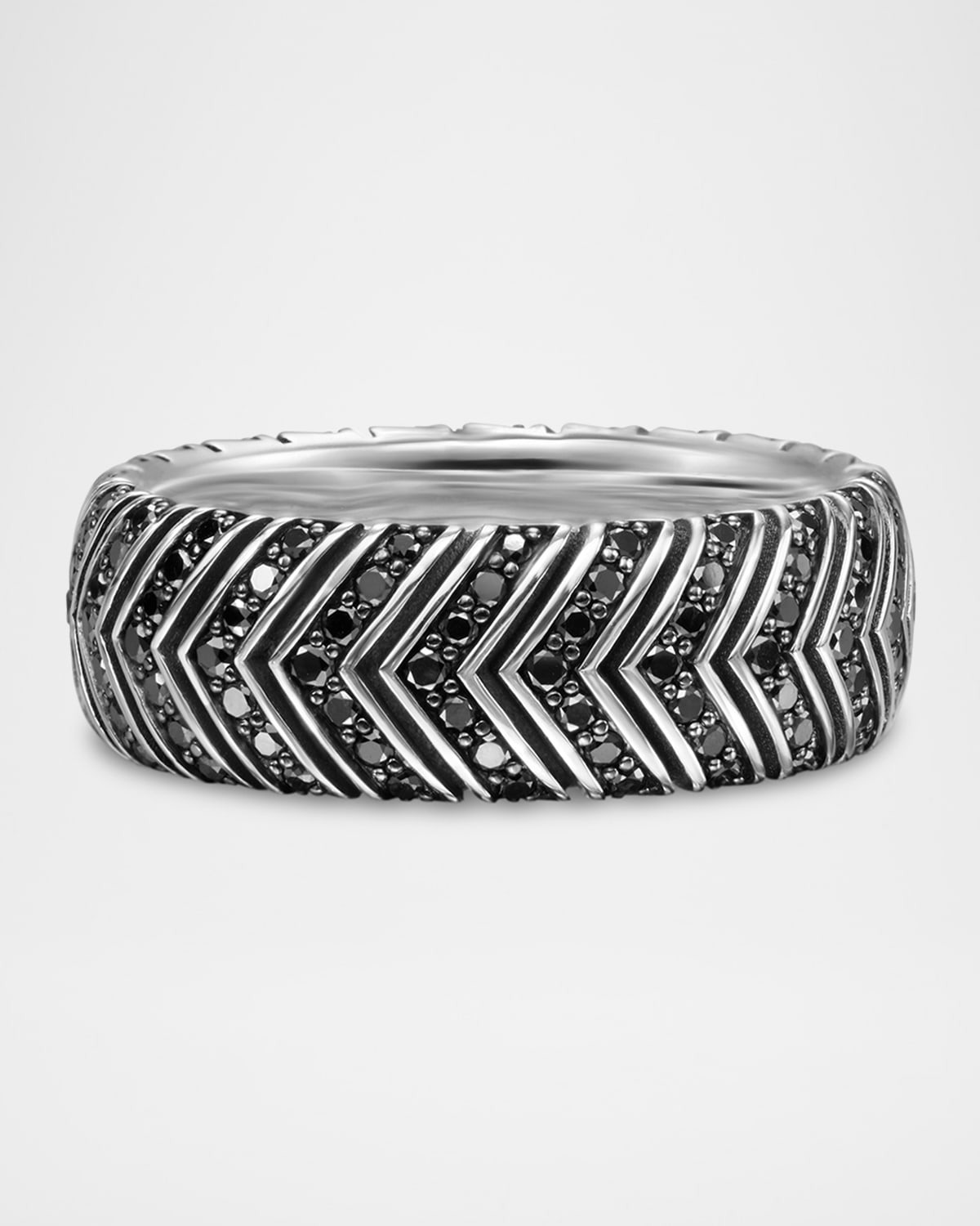 Men's Chevron Band Ring in Silver with Diamonds, 8mm - 8