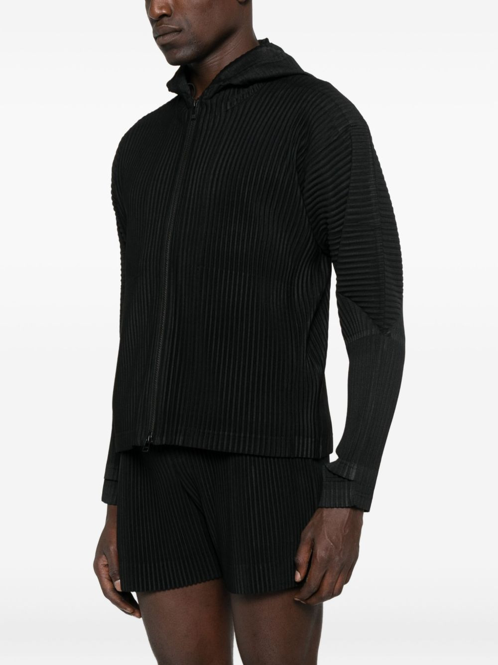 fully-pleated zip-up hoodie - 3