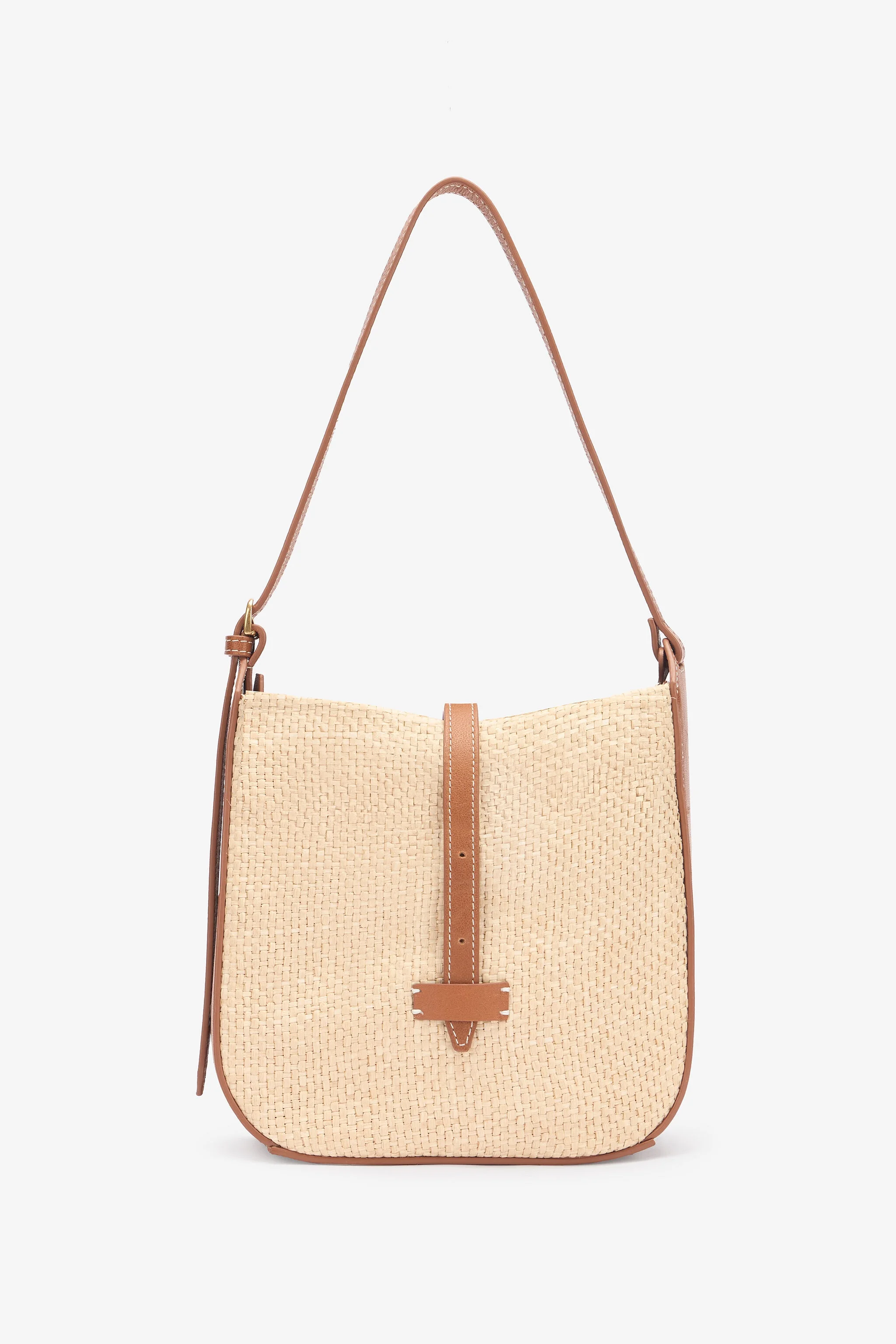 Beige Woven Medium Shoulder Bag - 1