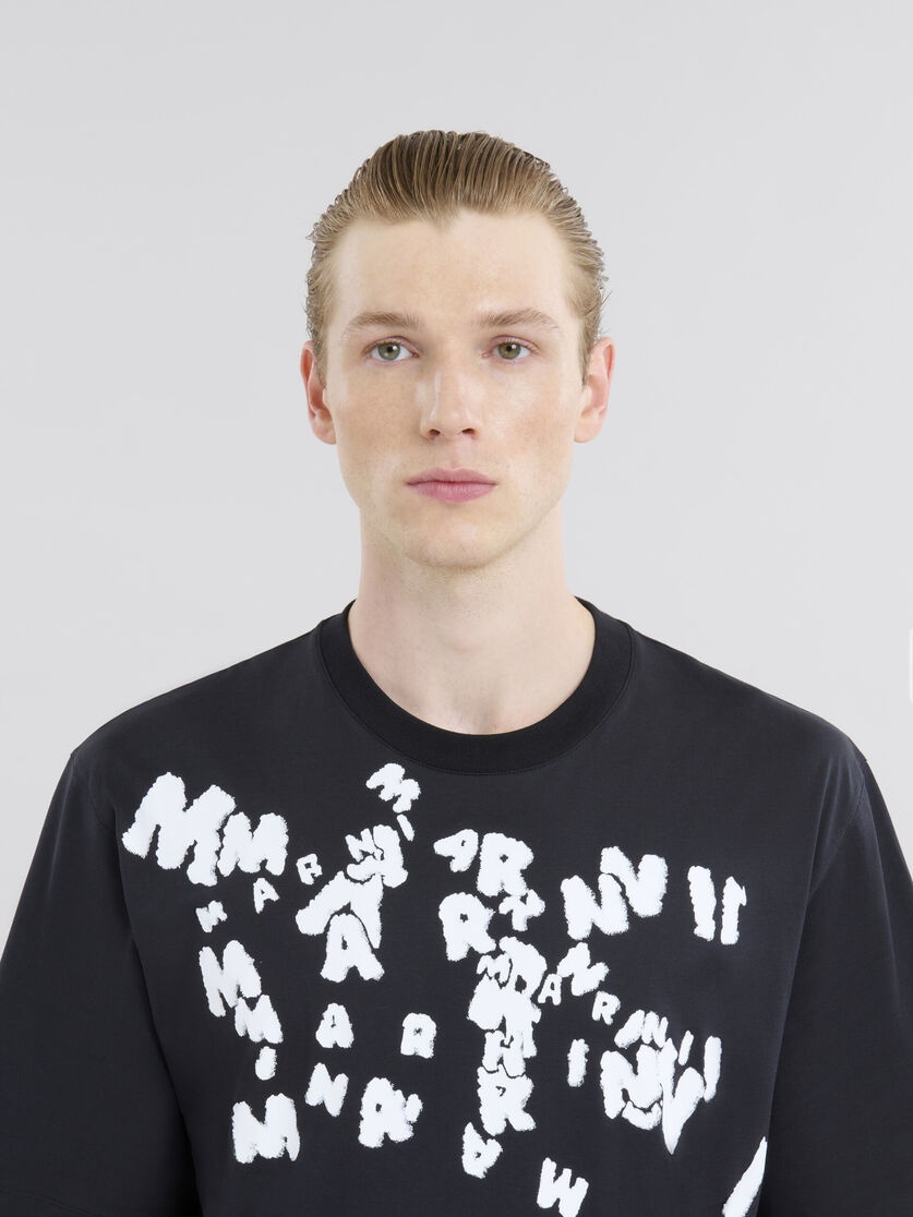 BLACK JERSEY COTTON T-SHIRT WITH MARNI CAOS LOGO - 4