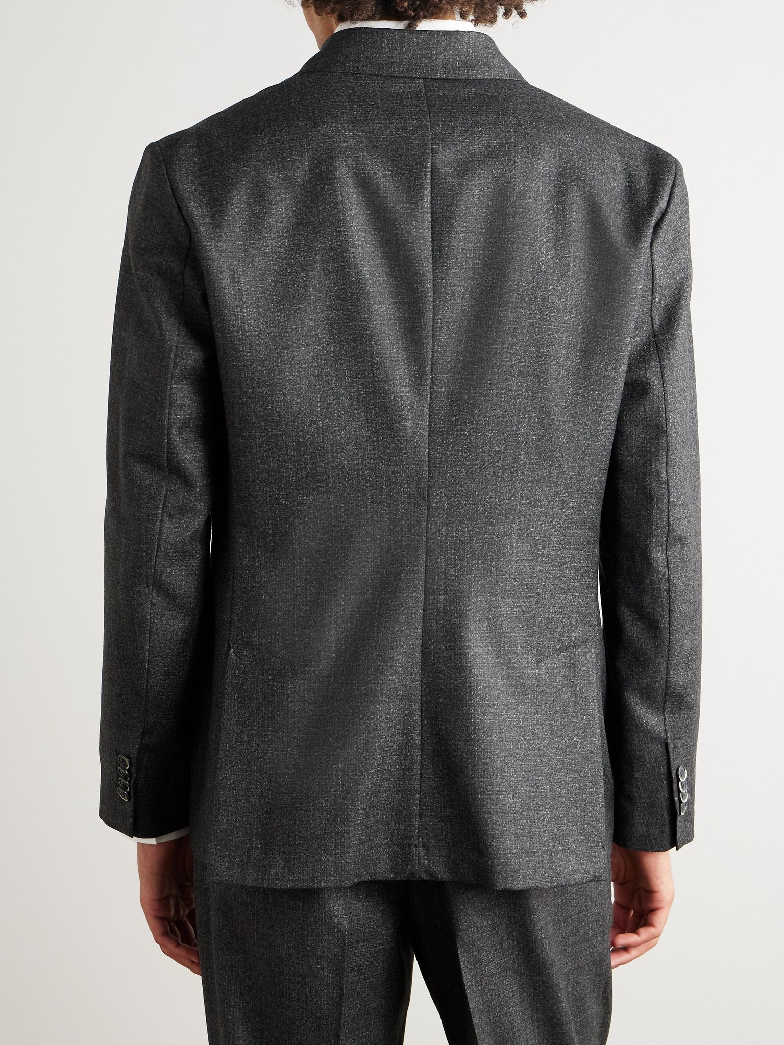Double-Breasted Virgin Wool Suit Jacket Gray - 3
