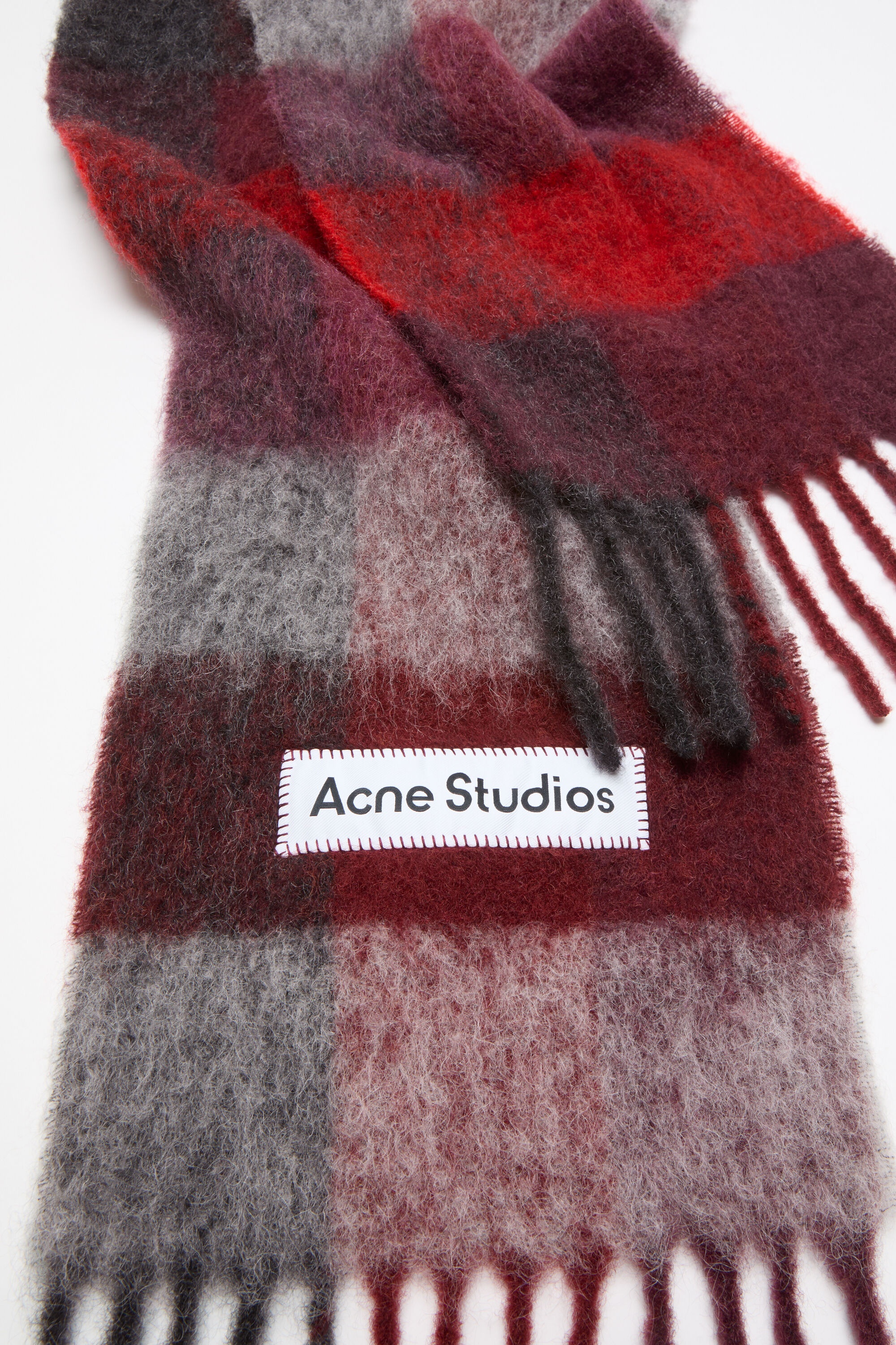 Mohair checked scarf - Red/black - 2