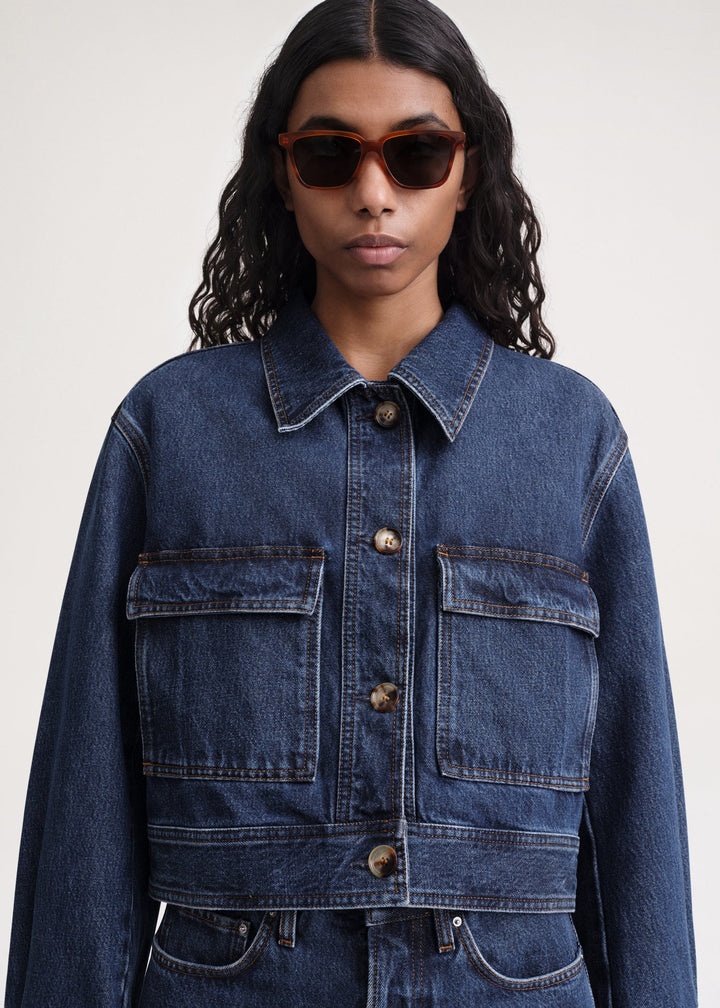 Cropped denim jacket dark blue - 5