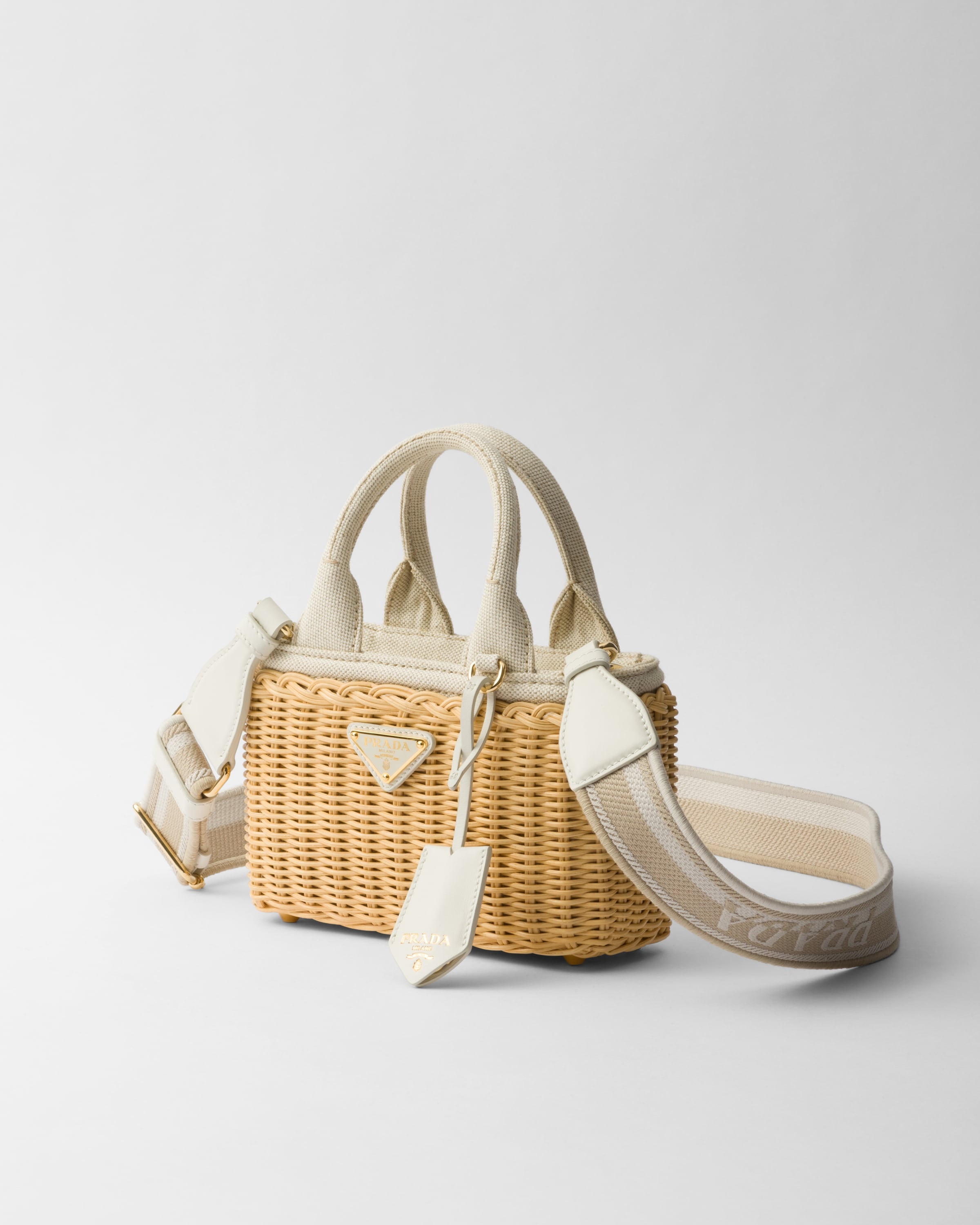 Woven fabric and linen blend mini tote bag - 2