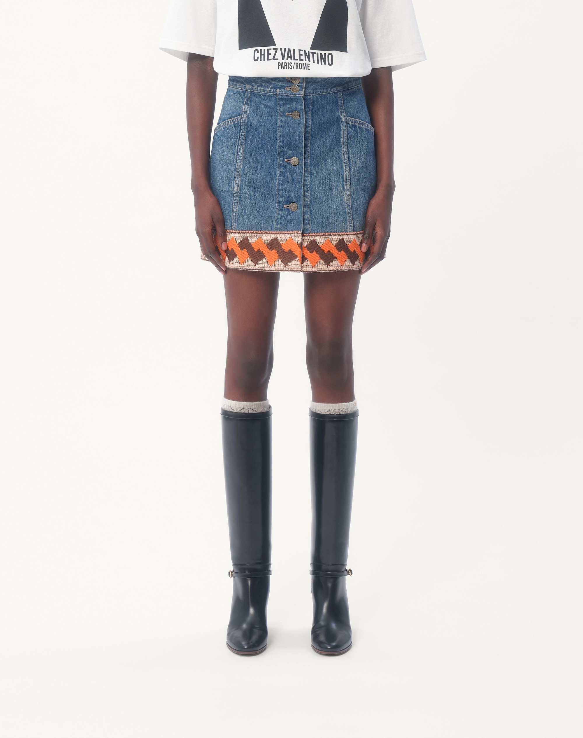 DENIM SKIRT WITH JACQUARD TRIMS - 5