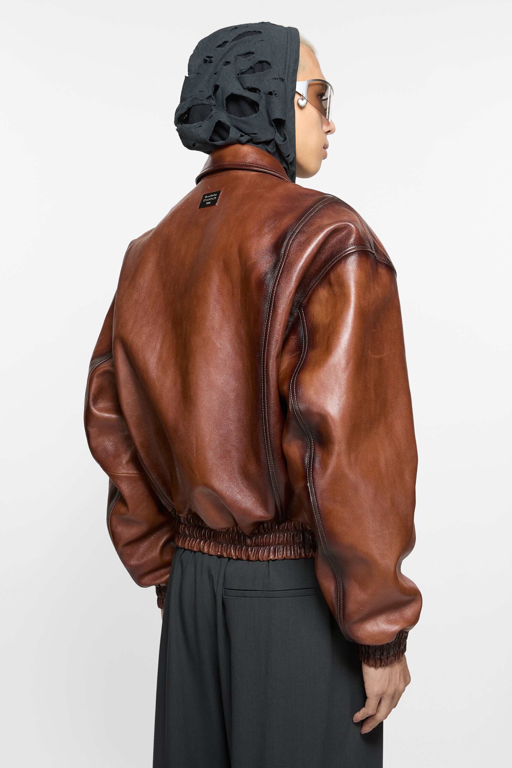 Leather bomber jacket - Cognac brown - 4
