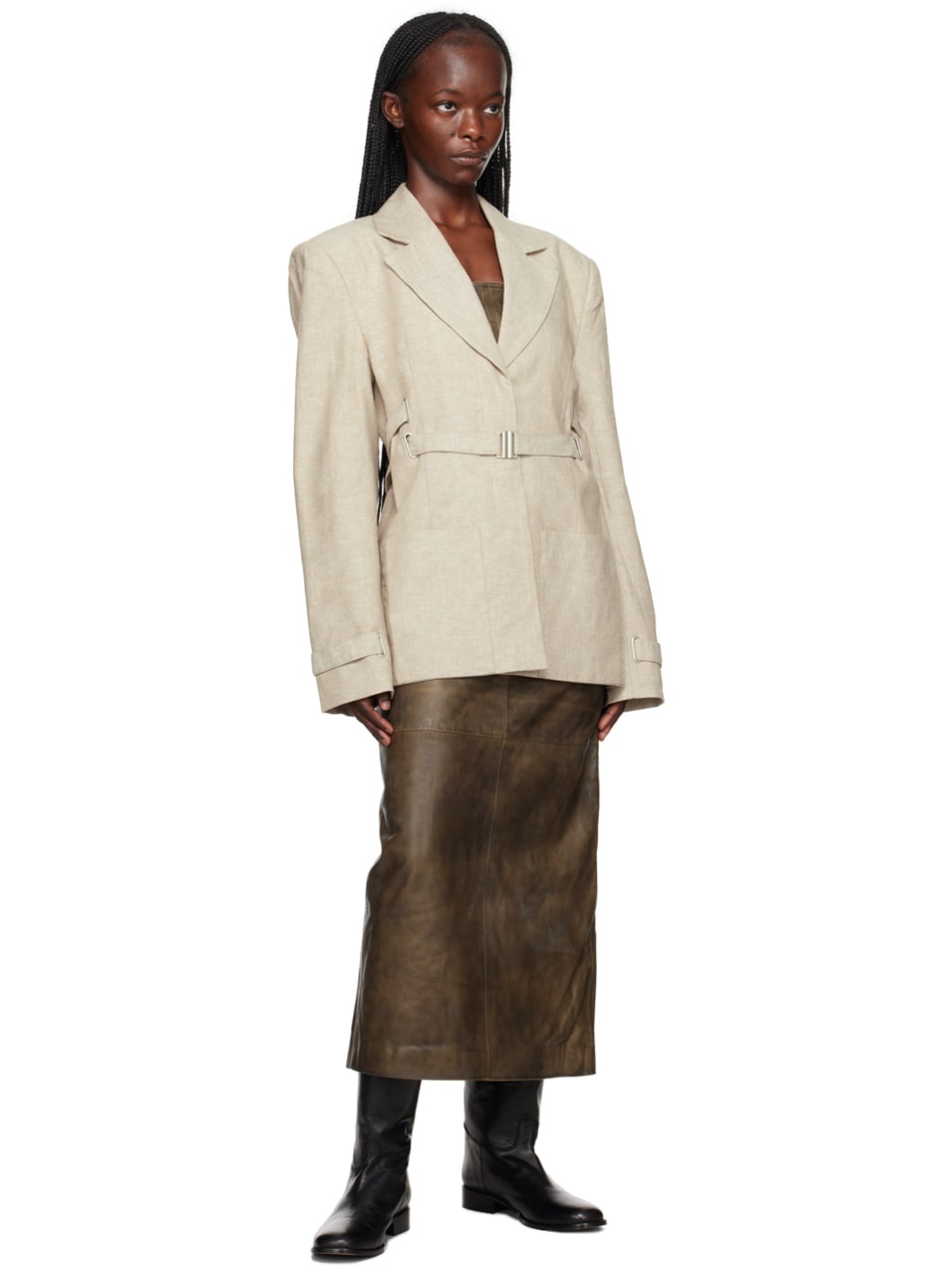 Brown Darted Midi Dress - 4