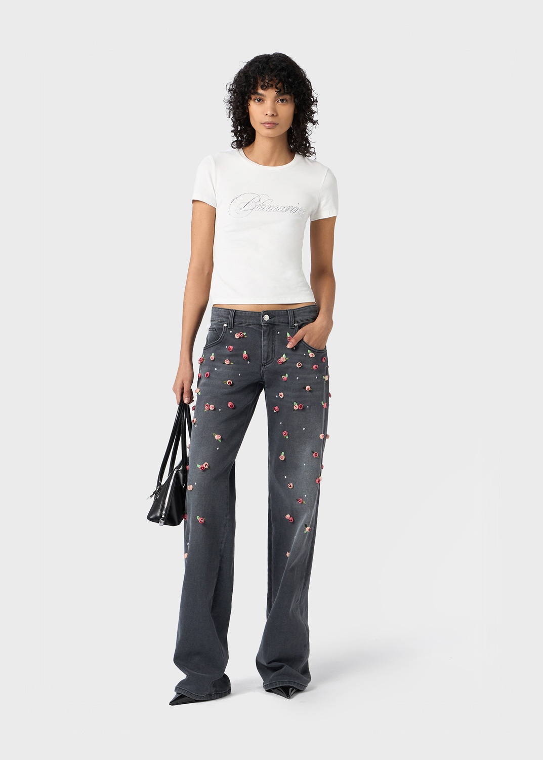 WIDE LEG JEANS WITH EMBROIDERY ROSES - 2