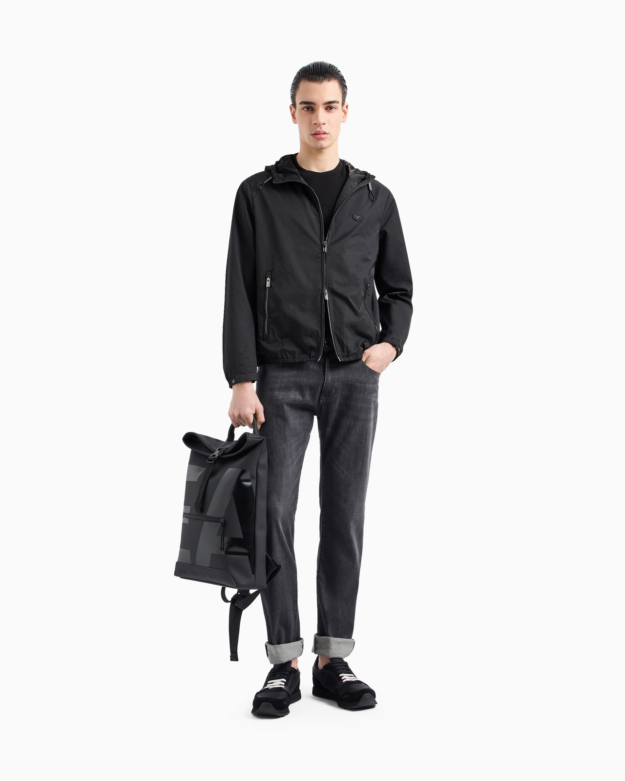 Hooded, water-repellent nylon blouson with logo patch - 2