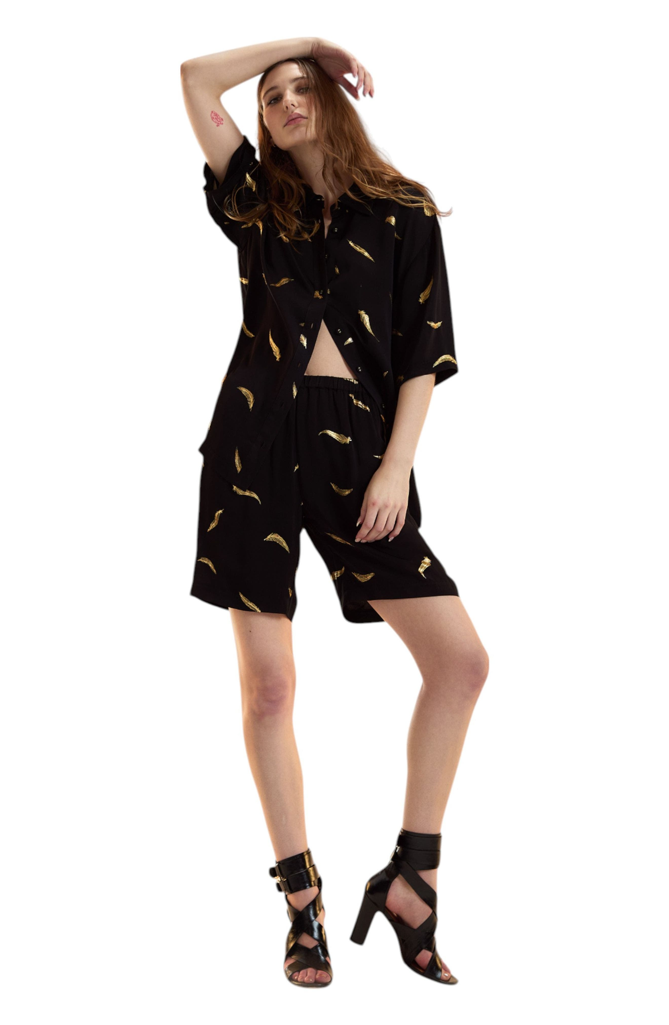 Cynthia Rowley Blake Camp Shirt in Black at Nordstrom - 4