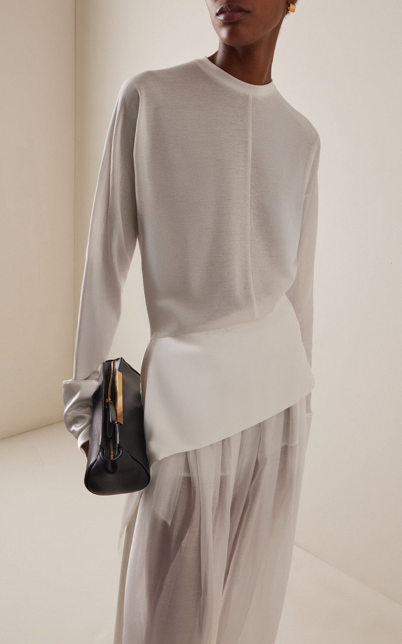 DARKPARK Luna Satin-Detailed Cotton Jersey Top white outlook