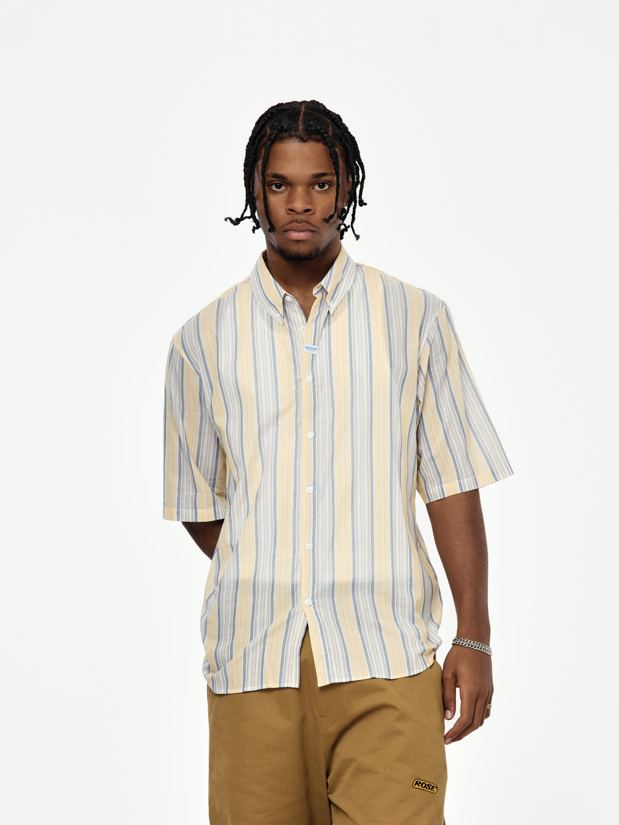 STRIPE S/S CASUAL SHIRT (YELLOW/BLUE) - 1