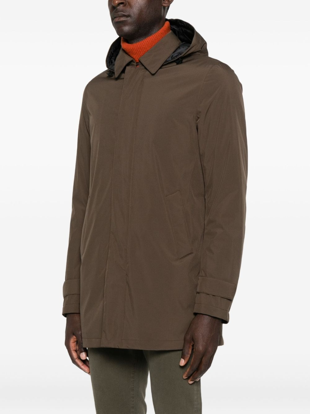 hooded concealed-zip coat - 3