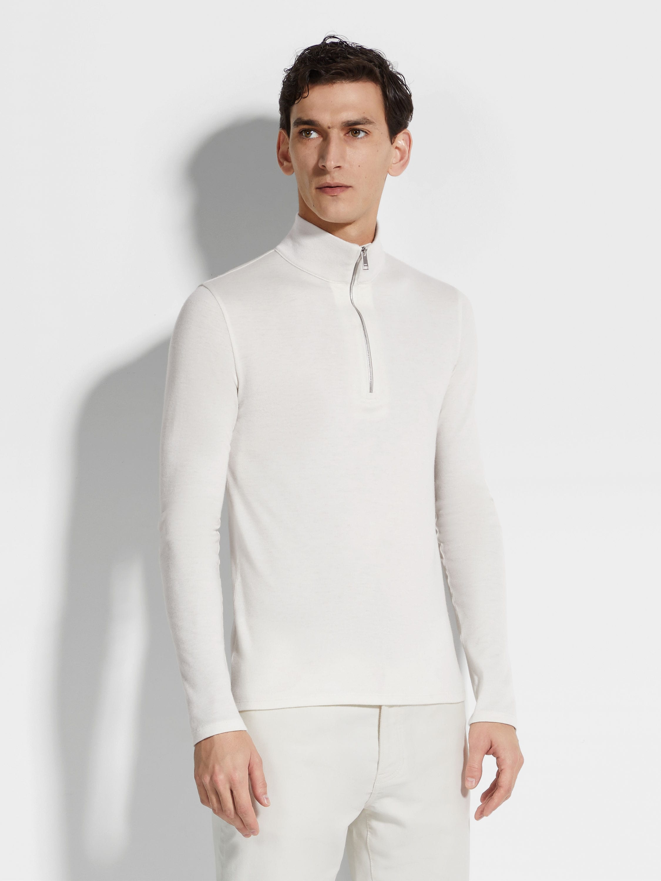 WHITE OASI CASHMERE ZIP MOCK NECK SWEATSHIRT - 4