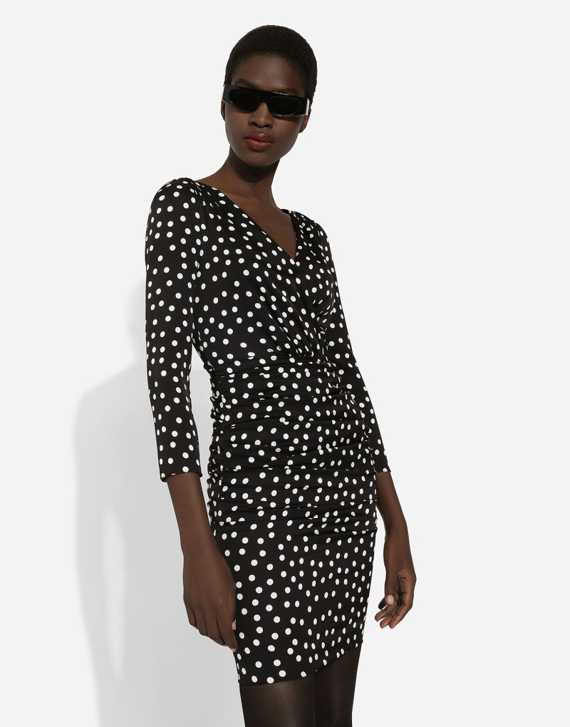 Short charmeuse dress with draped detailing and micro polka-dot print 4