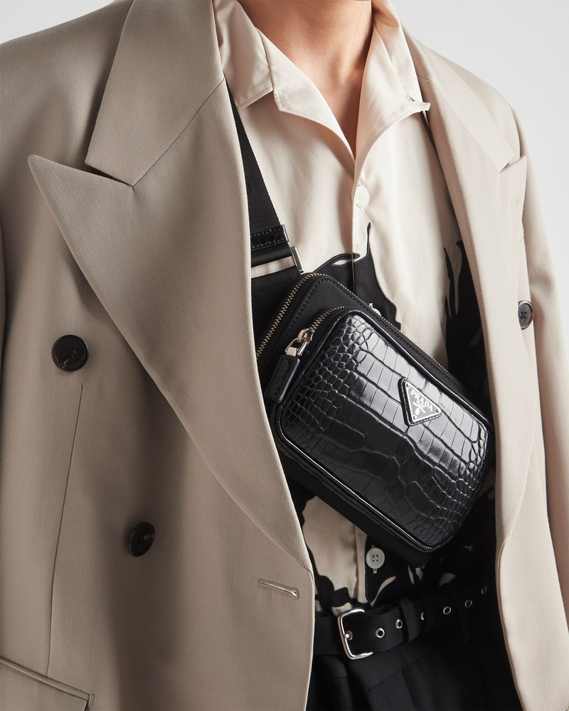 Re-Nylon and crocodile leather shoulder bag 7