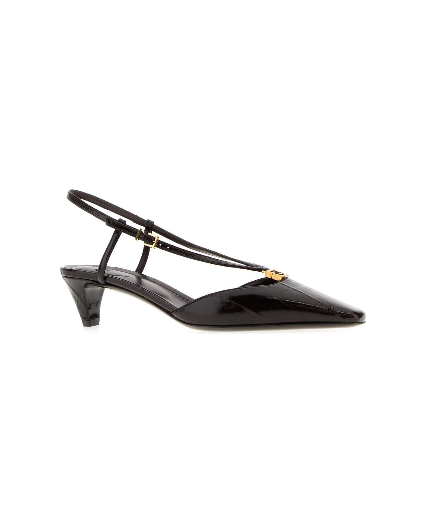 Dark Brown Leather Fendi Ffold Pumps - 2