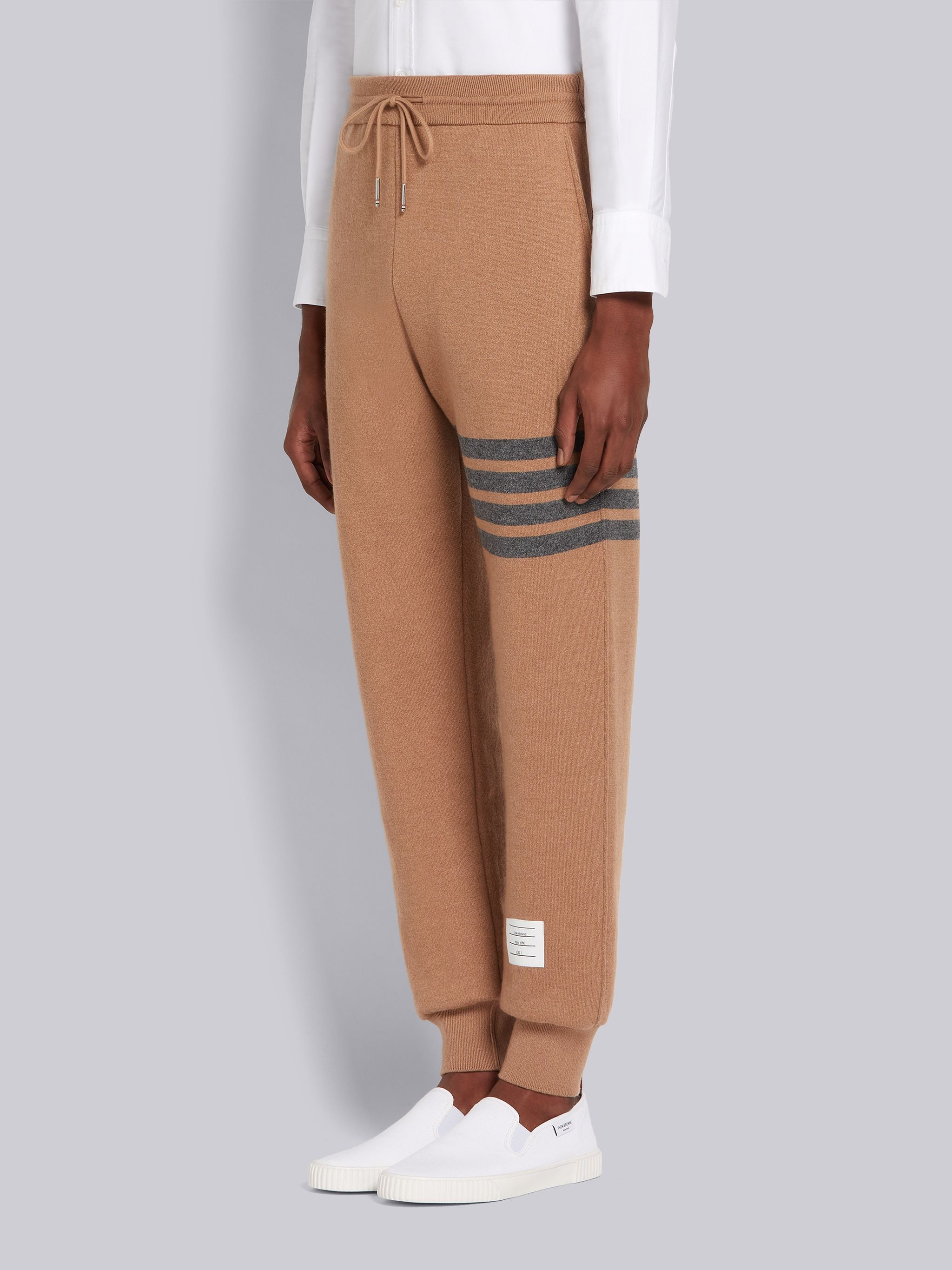 Camel Knitted Double Face Cashmere Engineered 4-Bar Stripe Sweatpants - 2