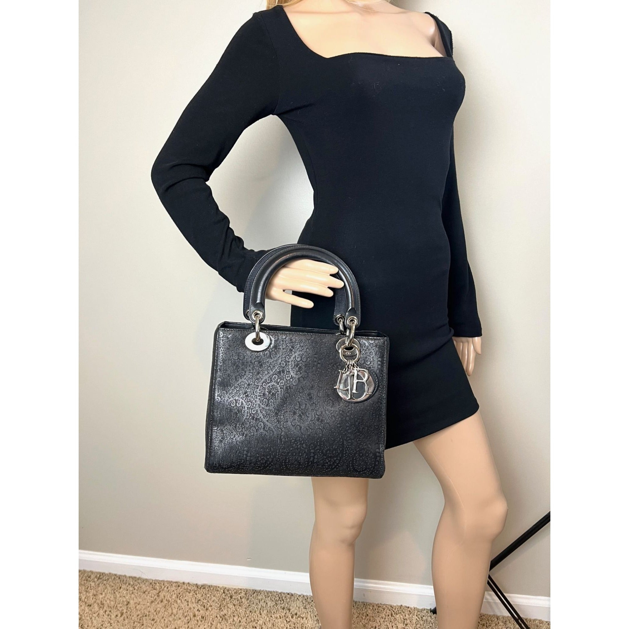Christian Dior Medium Lady Laced Black Leather Limited Edition Shoulder Bag - 6