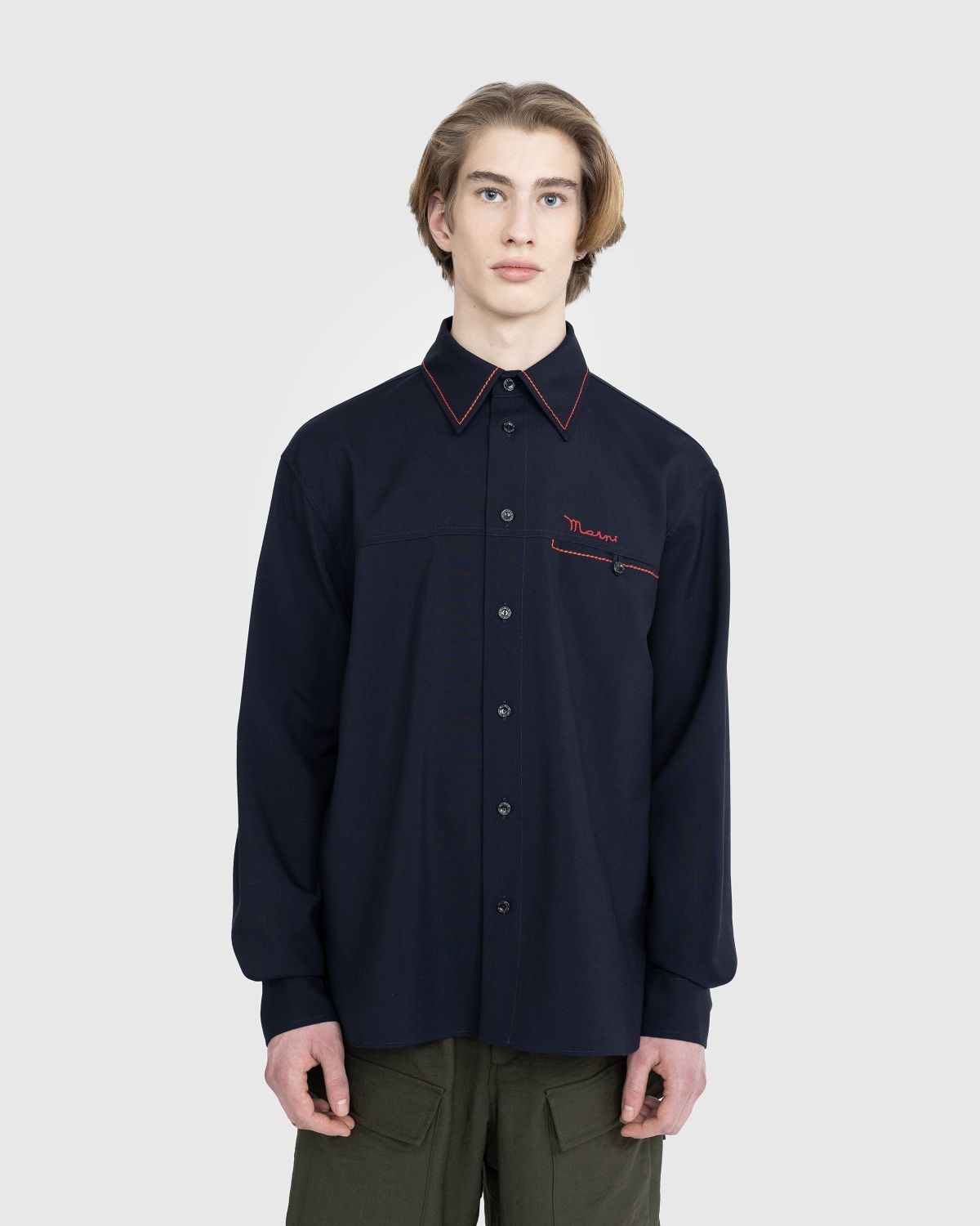 Marni – Embroidered Virgin Wool Shirt Blue - 2