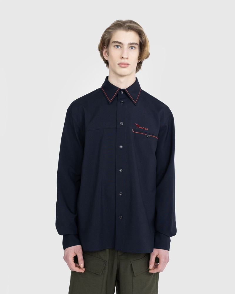 Marni Marni – Embroidered Virgin Wool Shirt Blue outlook