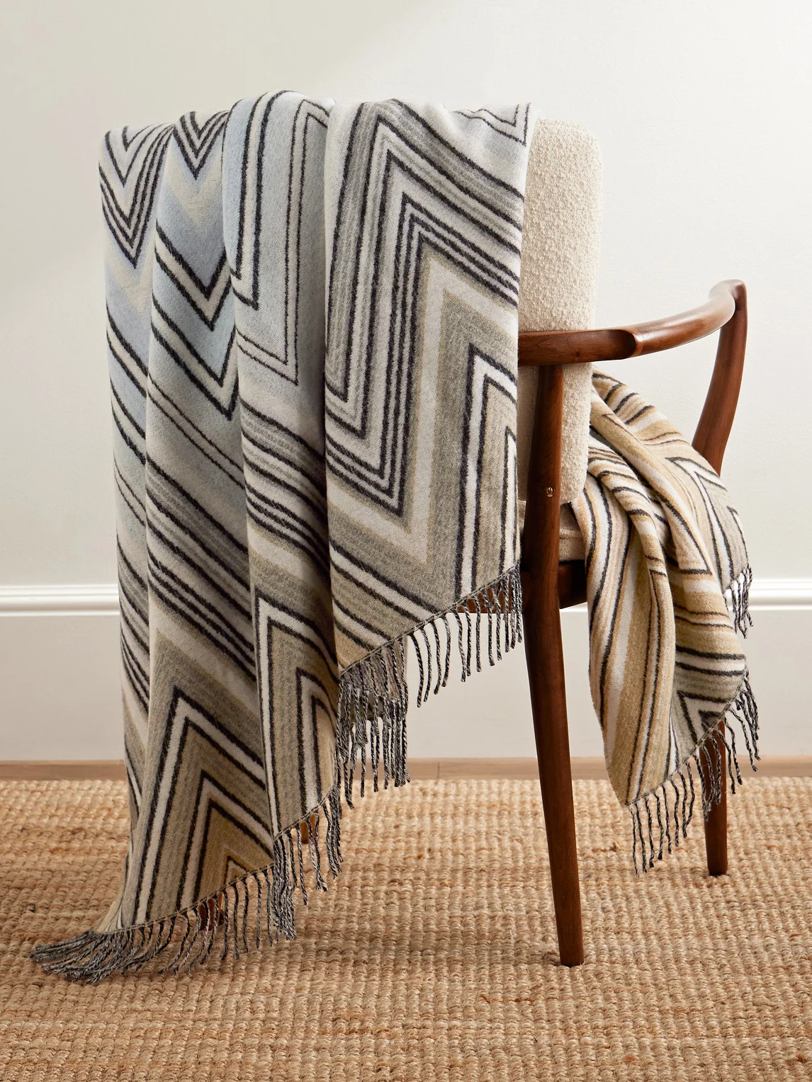Plume Fringed Striped Jacquard-Knit Wool-Blend Blanket - 1