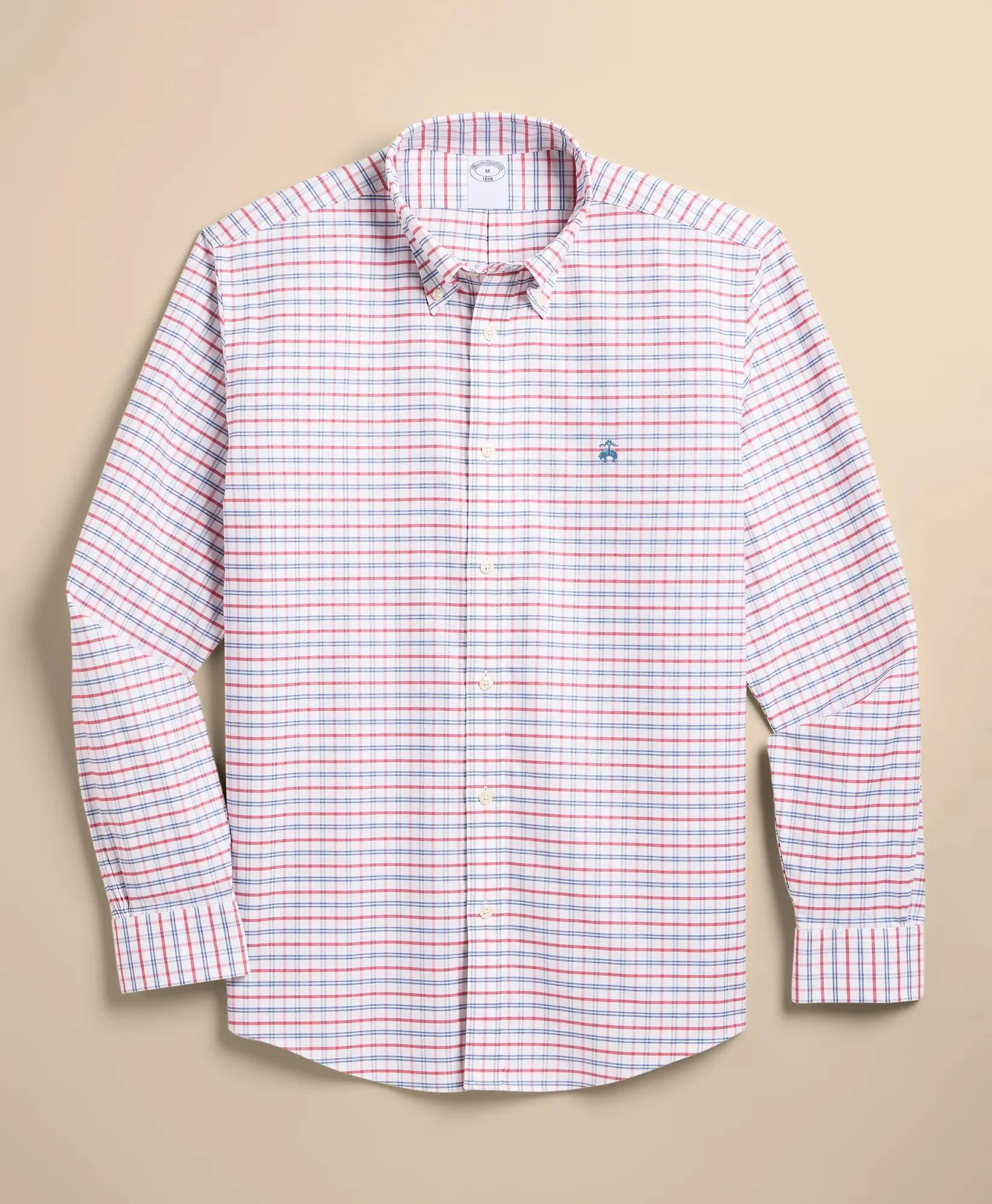Stretch Cotton Non-Iron Oxford Polo Button Down, Windowpane Sport Shirt - 1