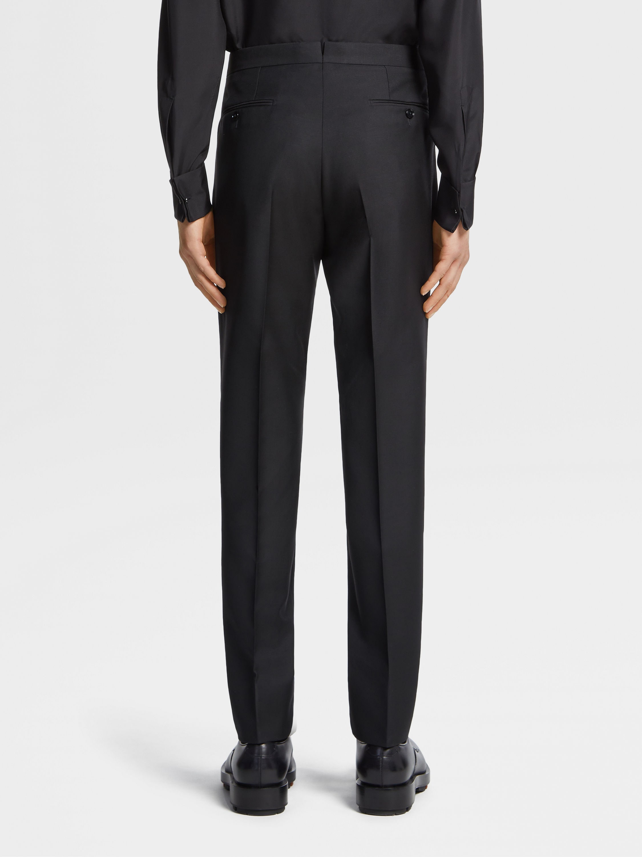 BLACK WOOL AND MOHAIR EVENING PANTS - 3
